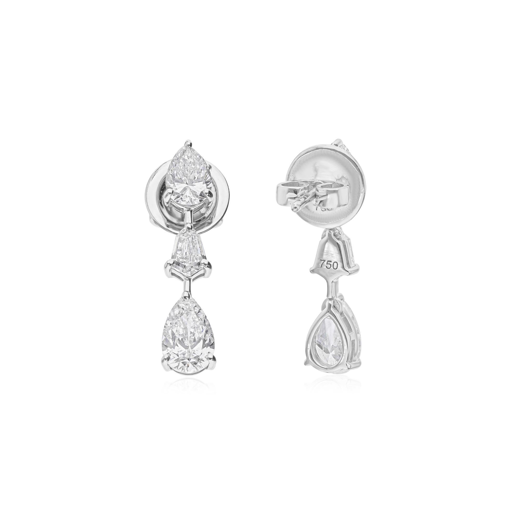 Women's 1.9 Carat Brilliant Cut SI/HI Triple Diamond Drop Earrings in 18K White Gold For Sale