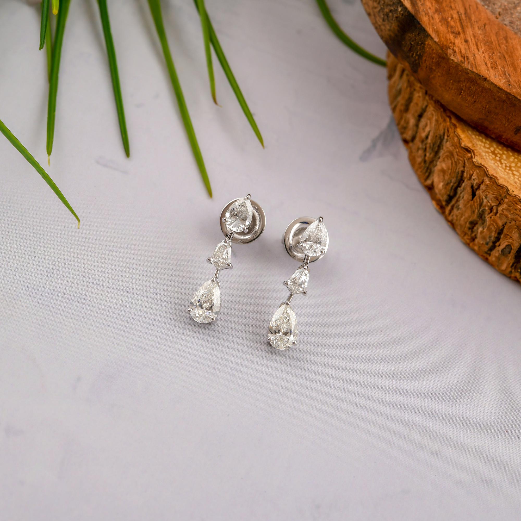 1.9 Carat Brilliant Cut SI/HI Triple Diamond Drop Earrings in 18K White Gold For Sale 2