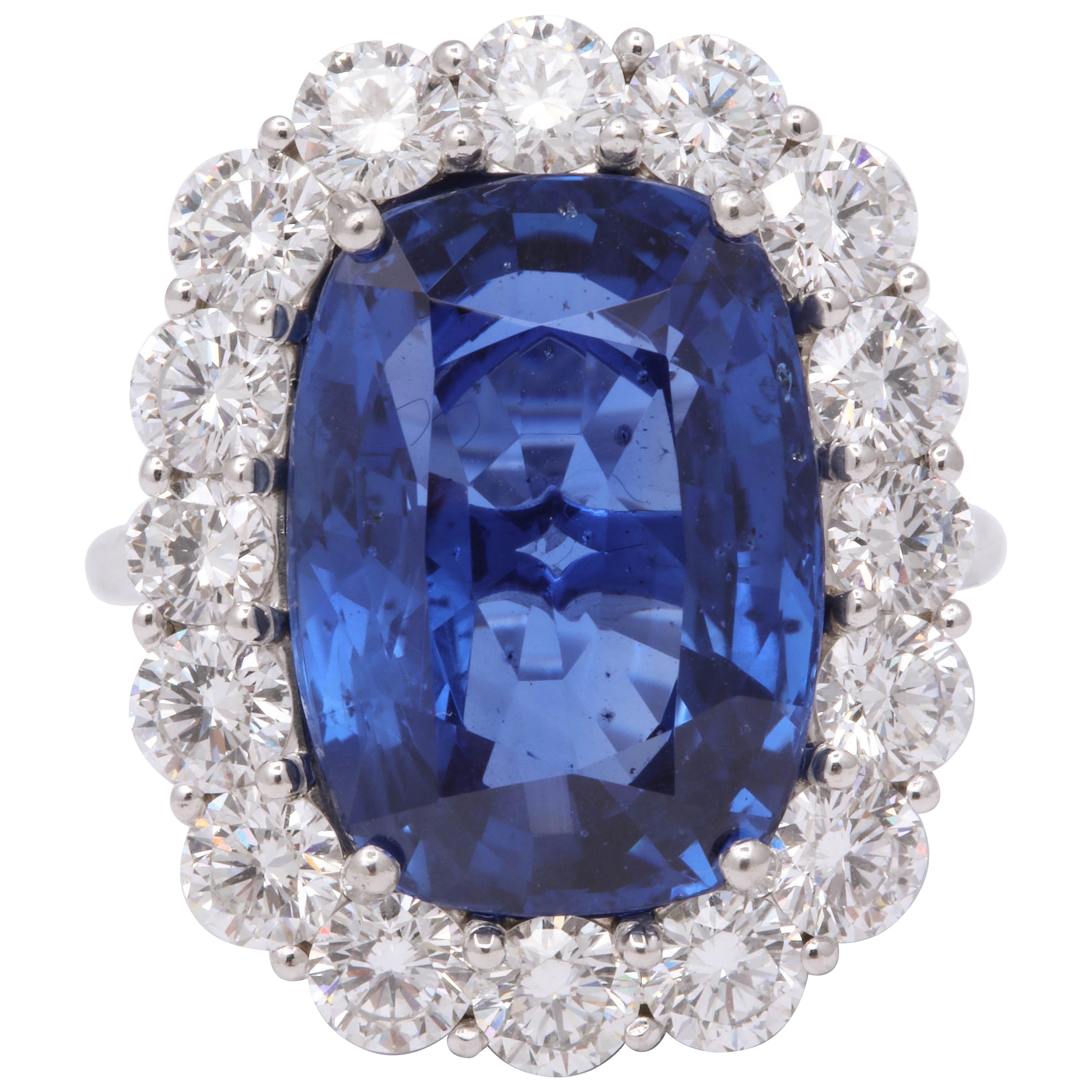 19 Carat Ceylon No Heat Sapphire and Diamond Ring