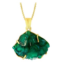 Vintage 19 Carat Colombian Emerald Rough Pendent/Necklace 18 Karat Gold with Chain