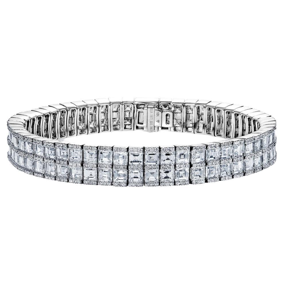 19 Carat Combine Mix Shape Diamond Double Row Bracelet Certified For Sale