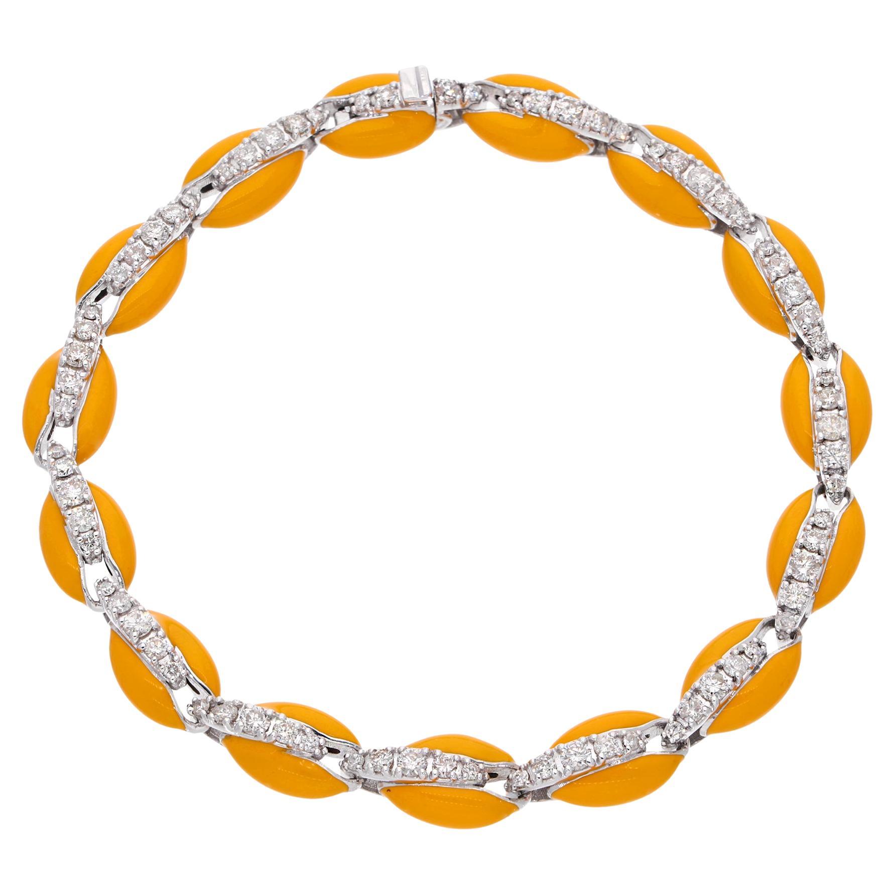 1,9 quilates diamante amarillo esmalte Cowrie Shell pulsera 10 Kt Oro Blanco Joyería en venta