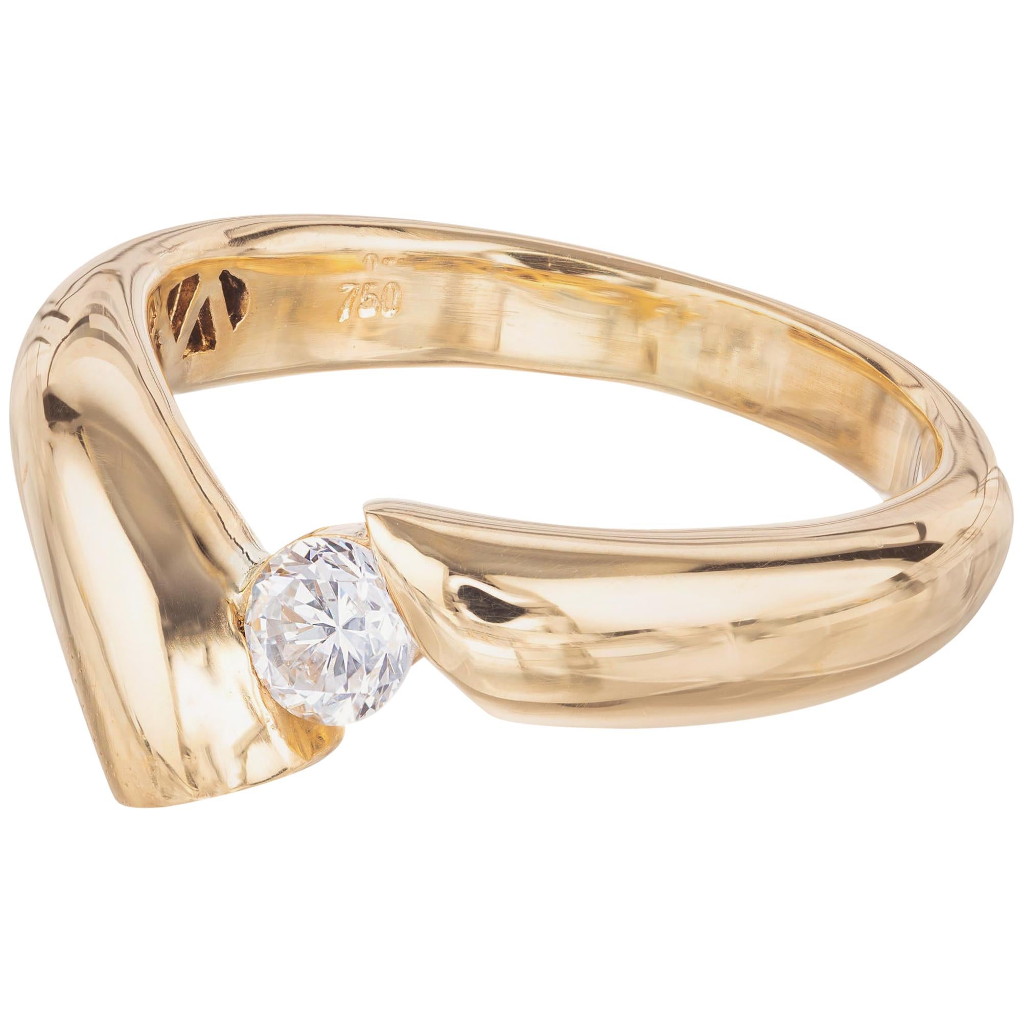 .19 Carat Diamond Yellow Gold Nonsymmetrical Engagement Ring For Sale