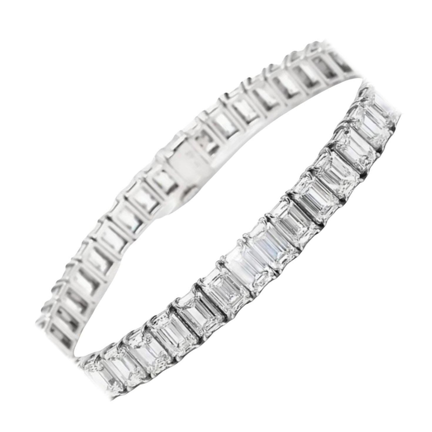19 Carat Emerald and Diamond Tennis Bracelet For Sale