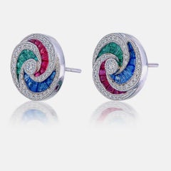1.9 Carat Emerald, Blue Sapphire, and Ruby Earring in 18 Karat Gold