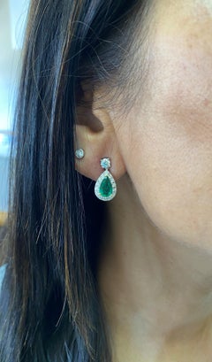 Sunita Nahata Emerald 1.90ct. Earrings in 18Karat White Gold with Diamond.