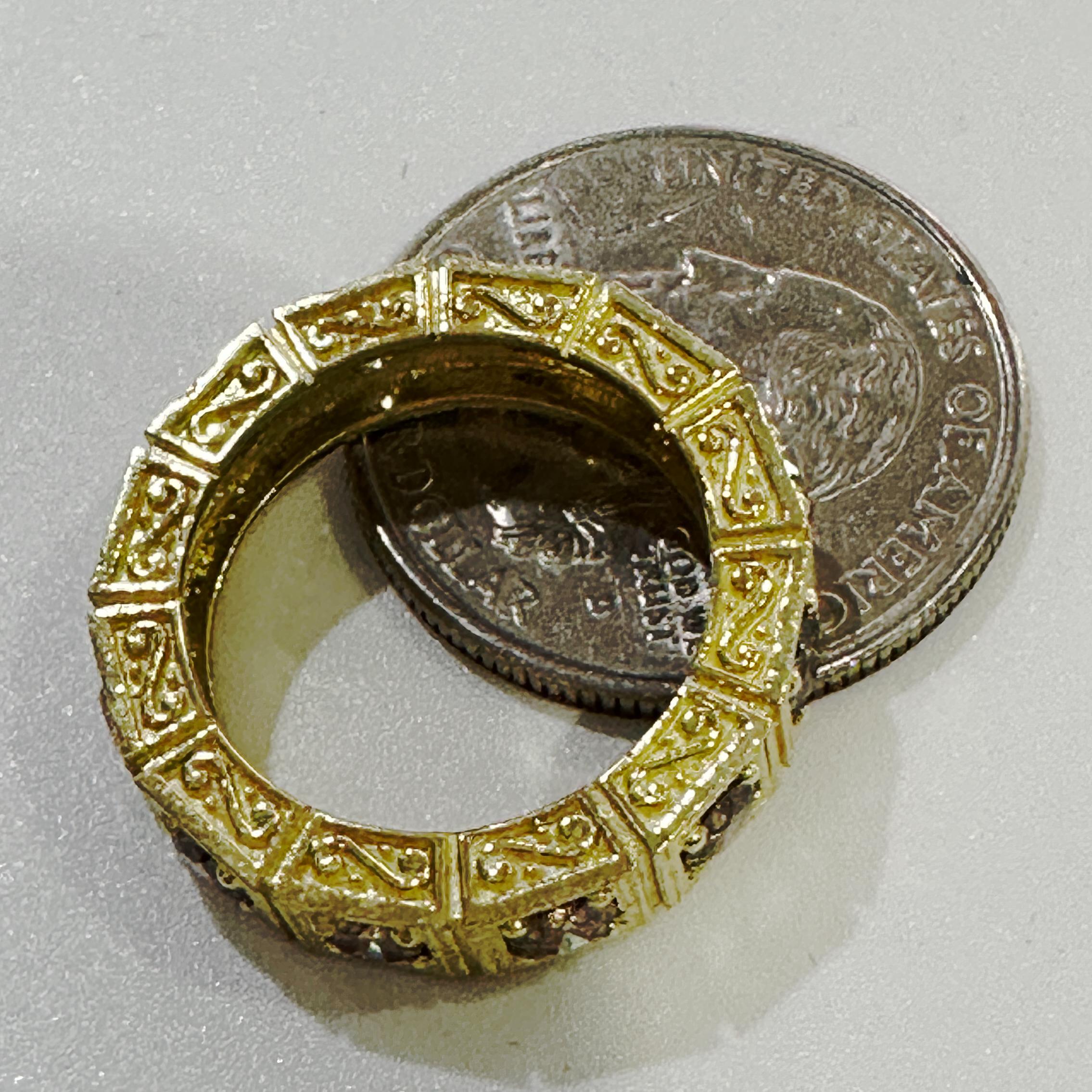 1.9 Carat Eternity Ring in Yellow Gold with Twelve Mixed Brown & White Diamonds  For Sale 5