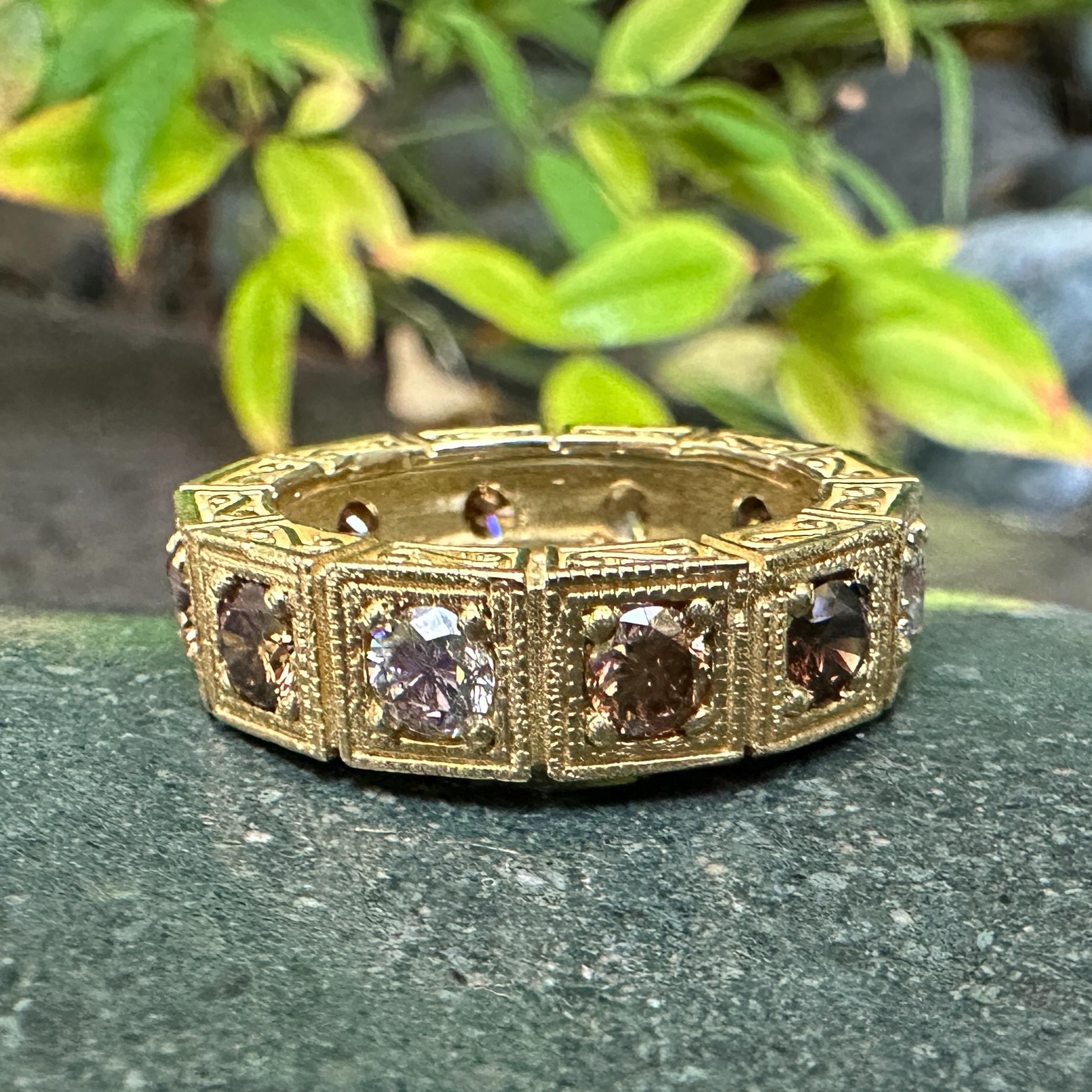 1.9 Carat Eternity Ring in Yellow Gold with Twelve Mixed Brown & White Diamonds  In New Condition For Sale In Sherman Oaks, CA