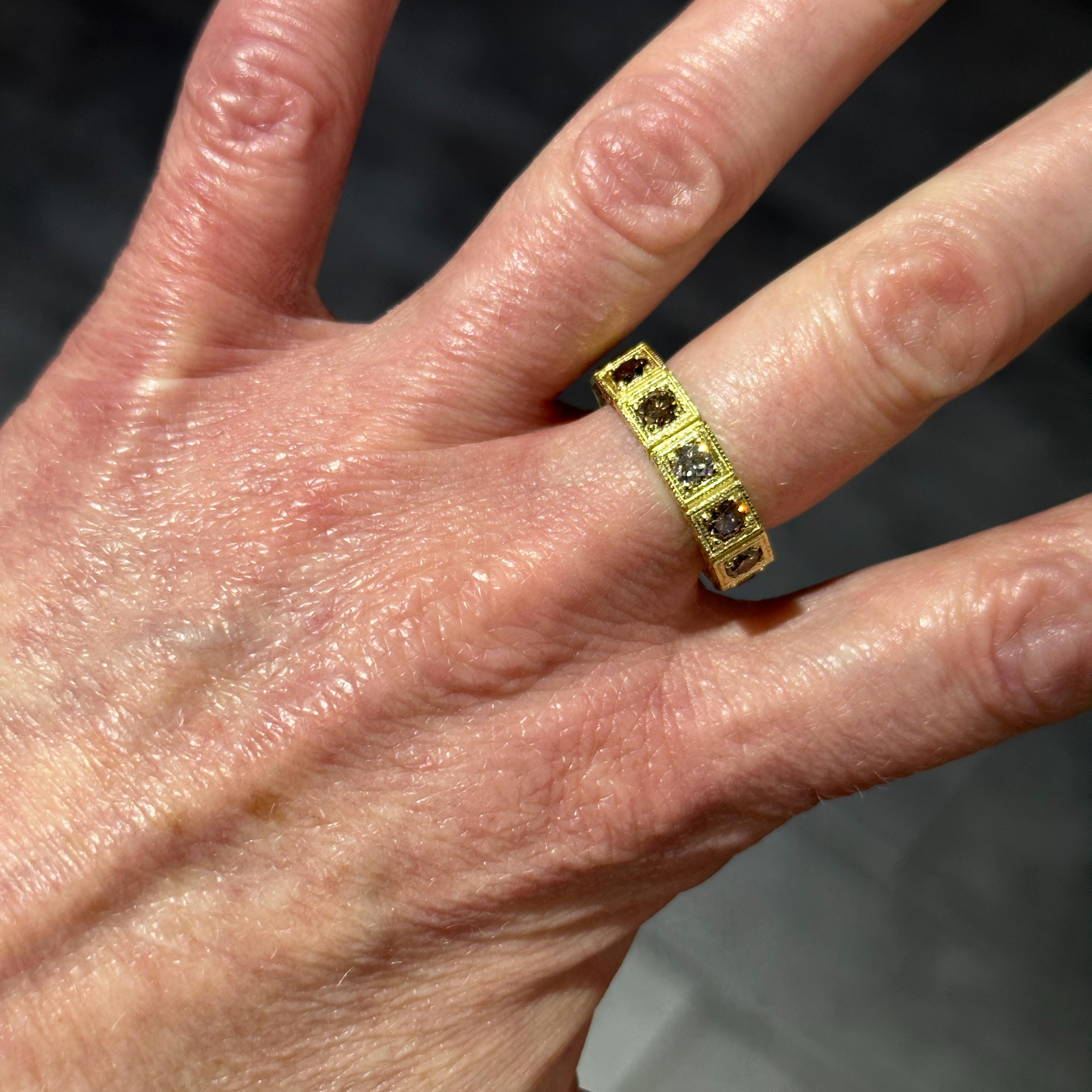 1.9 Carat Eternity Ring in Yellow Gold with Twelve Mixed Brown & White Diamonds  For Sale 1
