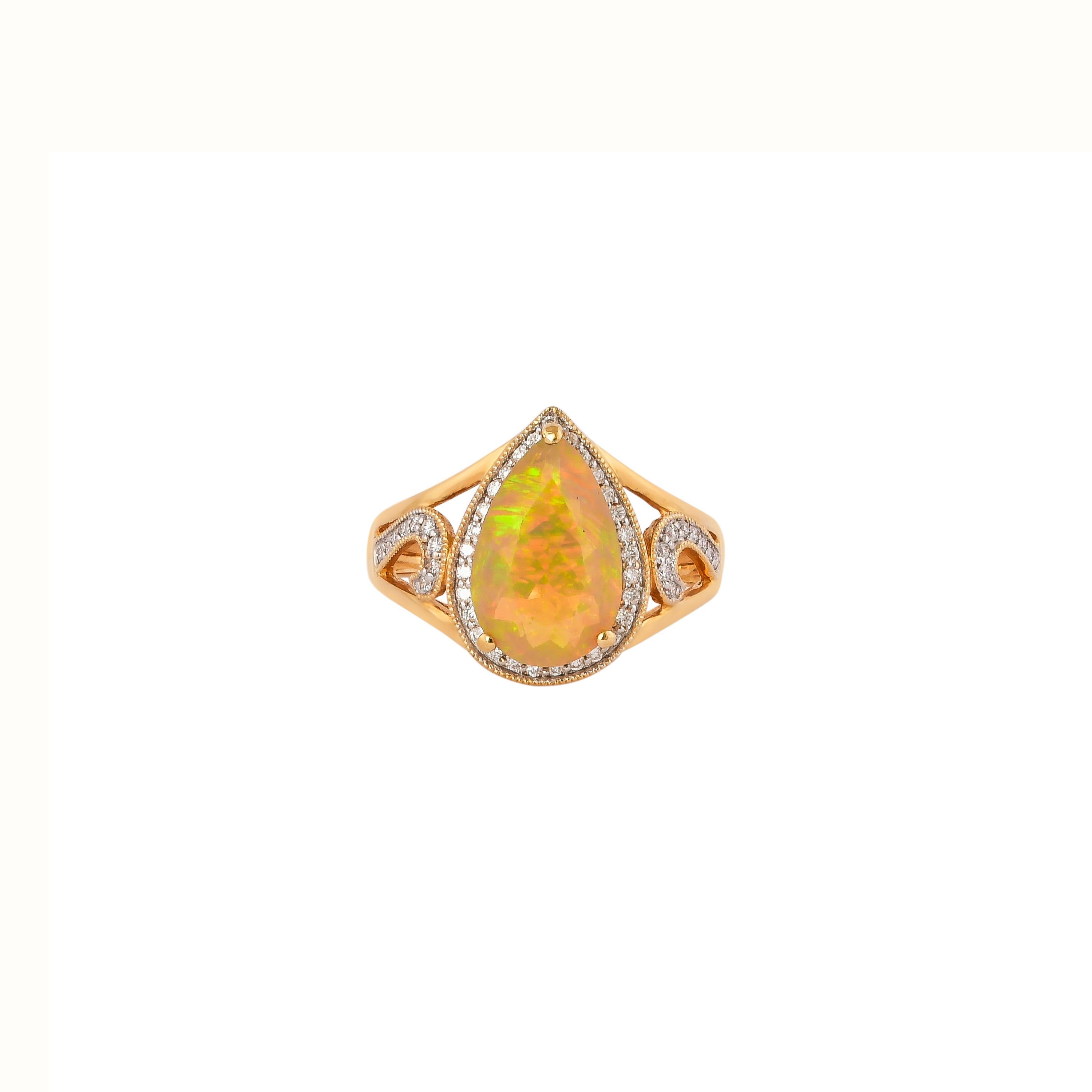 Contemporary 1.9 Carat Ethiopian Opal with Diamond Ring in 18 Karat Yellow Gold For Sale