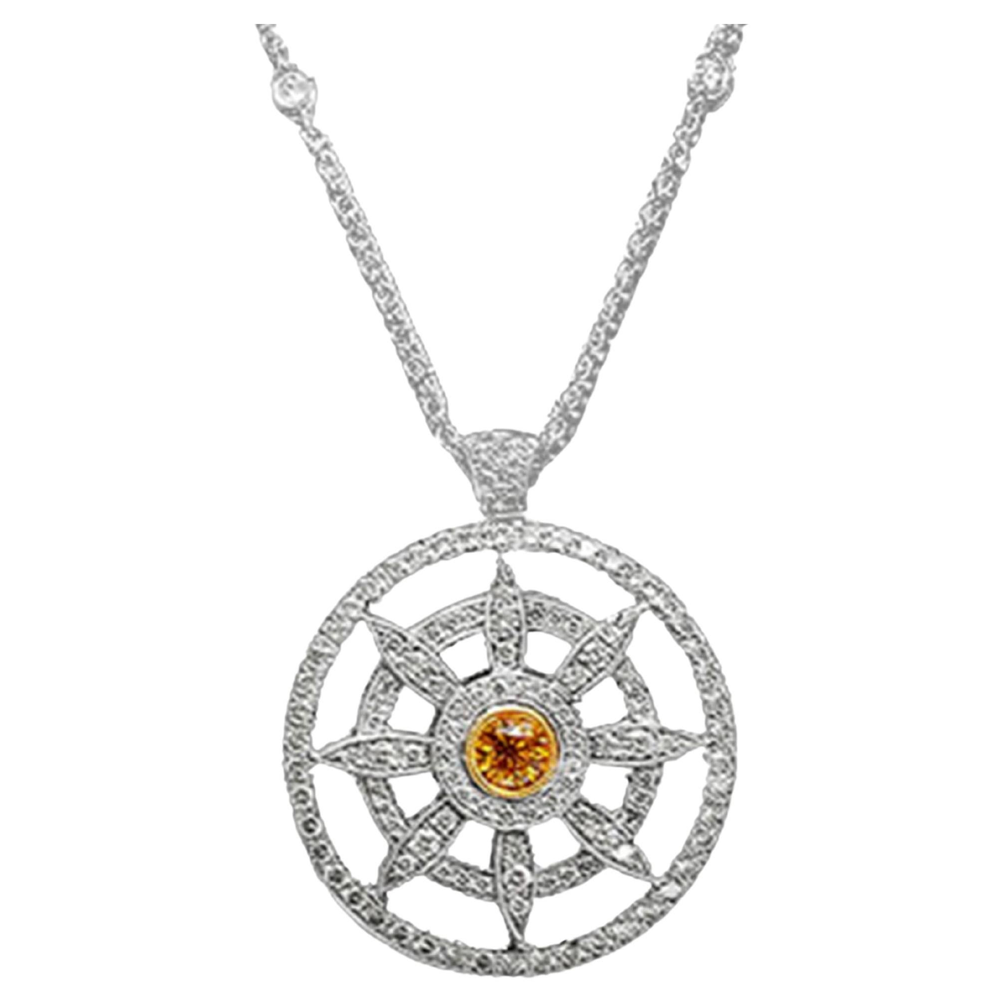 Collana con ciondolo di diamanti bianchi e gialli da 1,9 carati in oro 18 carati con certificazione GIA in vendita