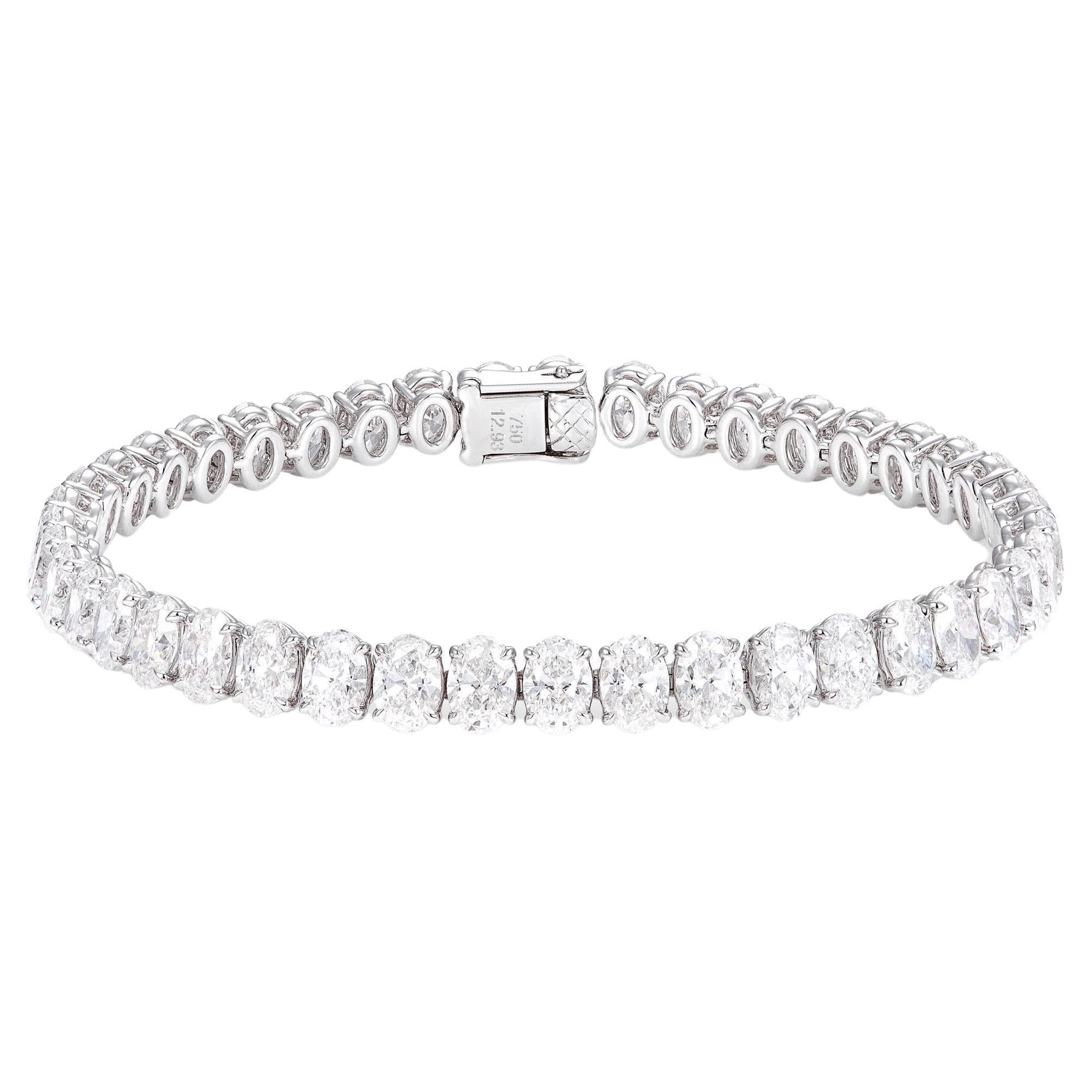 Bracelet tennis avec diamants ovales certifiés GIA de 19 carats en vente