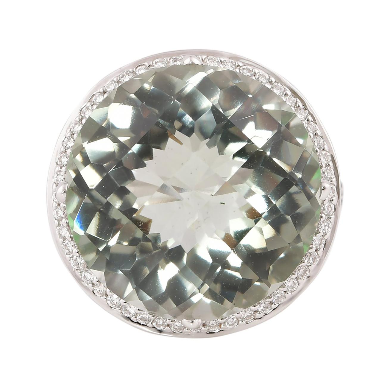 Bague en or blanc 14 carats avec améthyste verte, tsavorite et diamants de 19 carats en vente