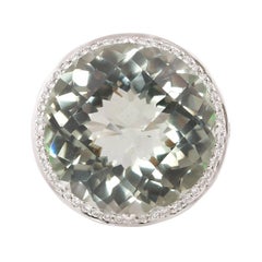 19 Carat Green Amethyst, Tsavorite and Diamond Ring in 14 Karat White Gold