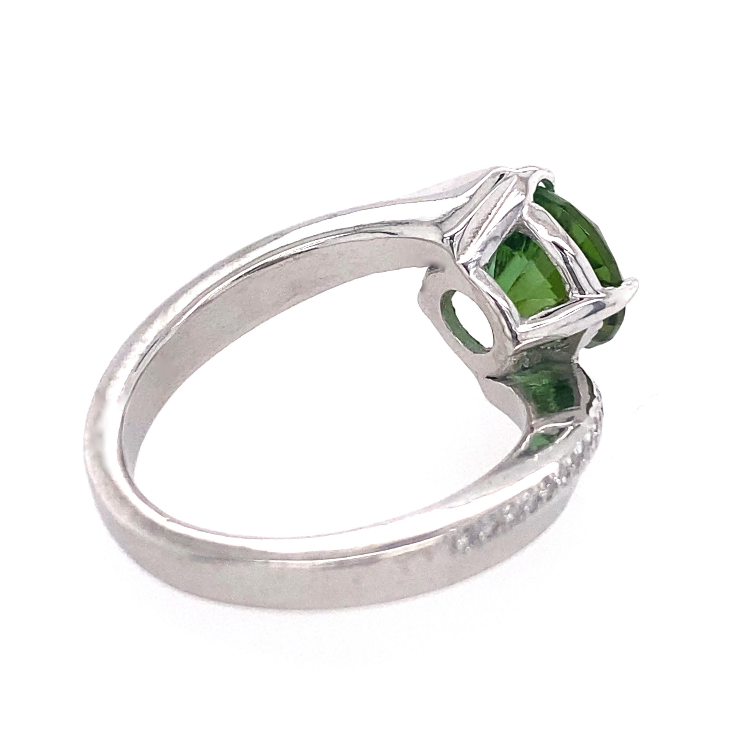 1.9 Carat Green Tourmaline Bypass Ring in Platinum Accented with Tiny Diamonds For Sale 1