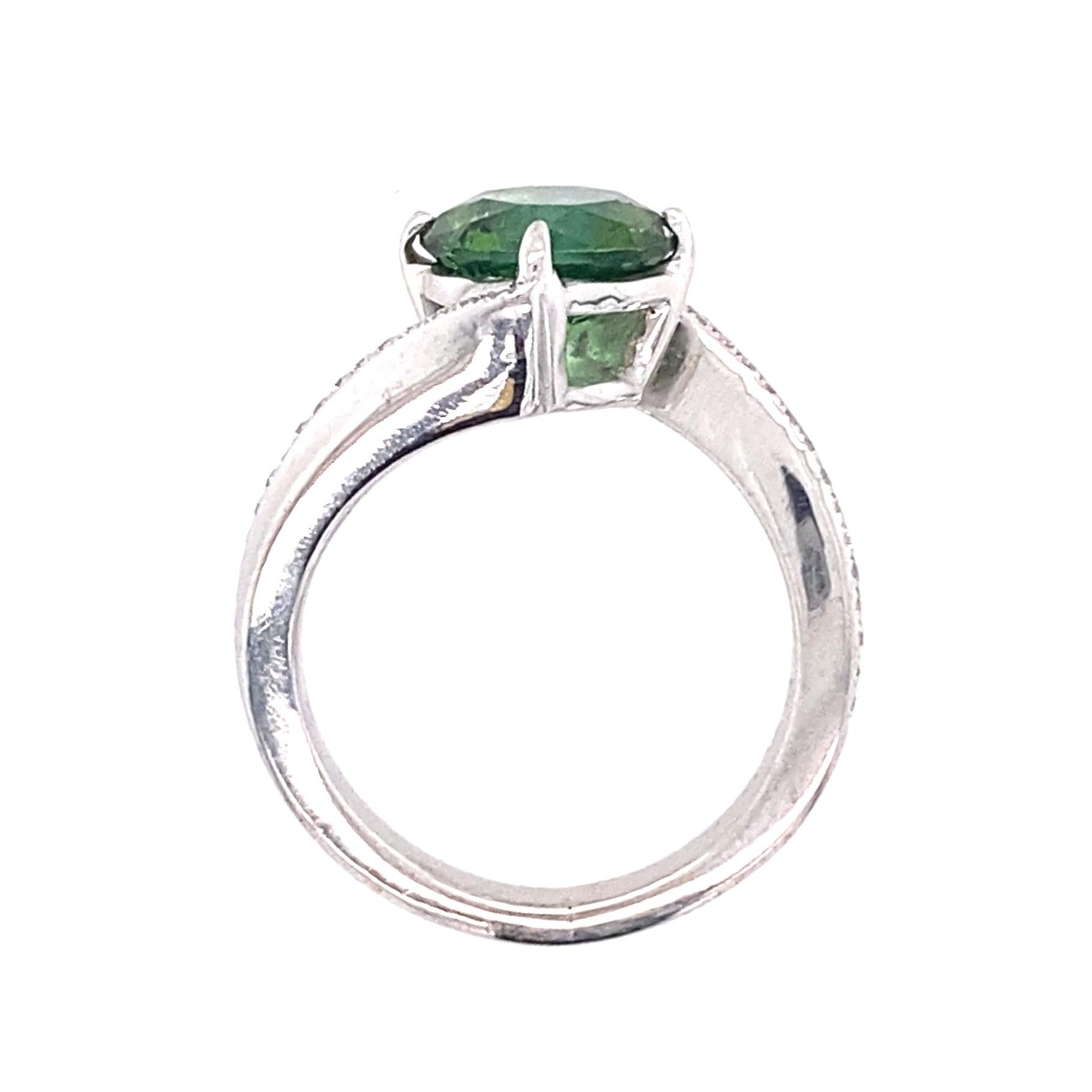 1.9 Carat Green Tourmaline Bypass Ring in Platinum Accented with Tiny Diamonds For Sale 2
