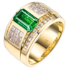 1.9 Carat Mens Colombian Emerald Diamond Ring 14 Karat Yellow Gold