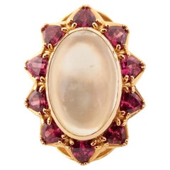 19+ Karat Mondstein 5,7 Karat Rhodolith Granat Zeitgenössischer Statement-Ring 18KY