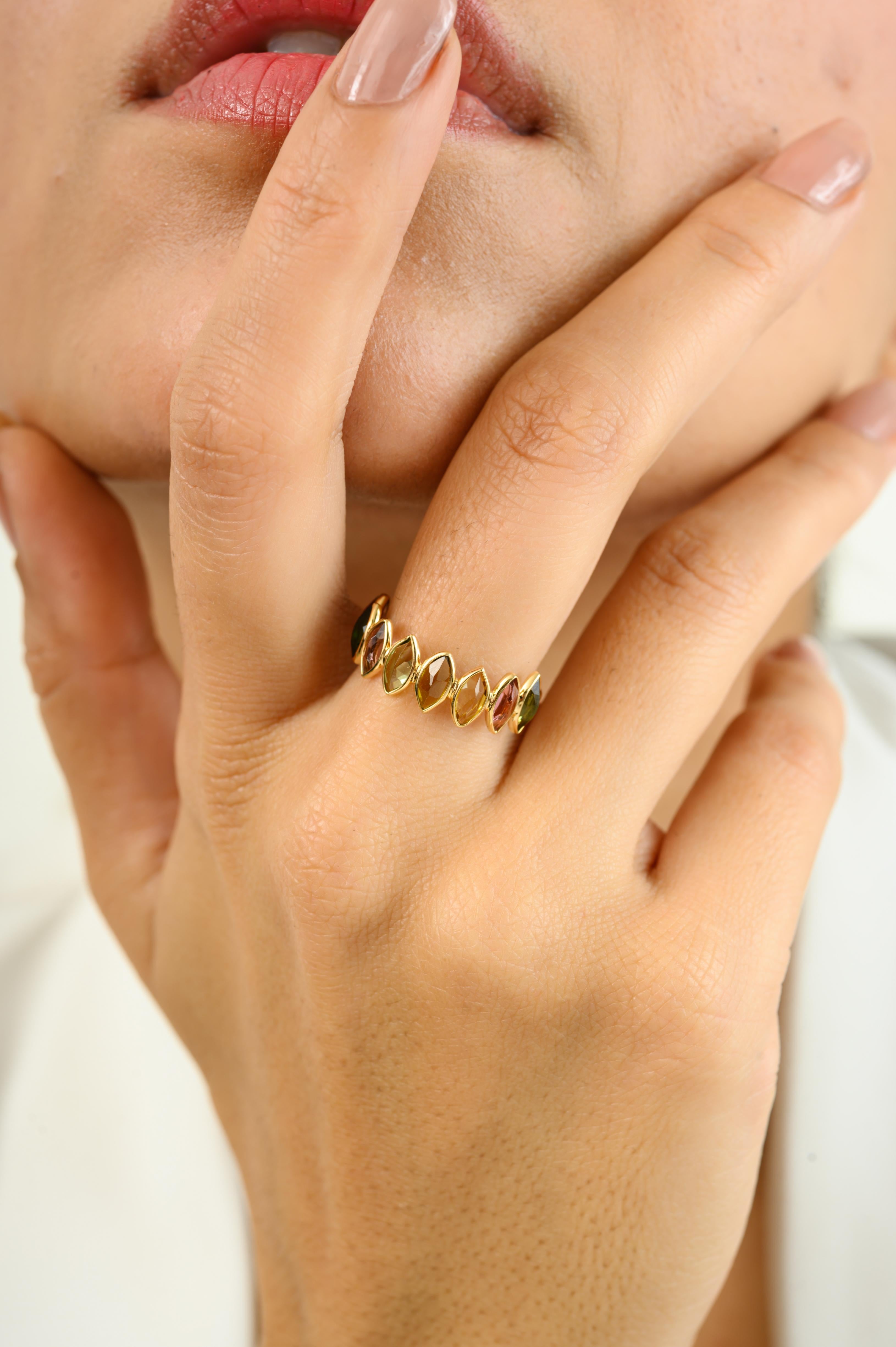 For Sale:  1.9 Carat Multi Tourmaline Half Eternity Band Ring for Her in 18k Yellow Gold 5
