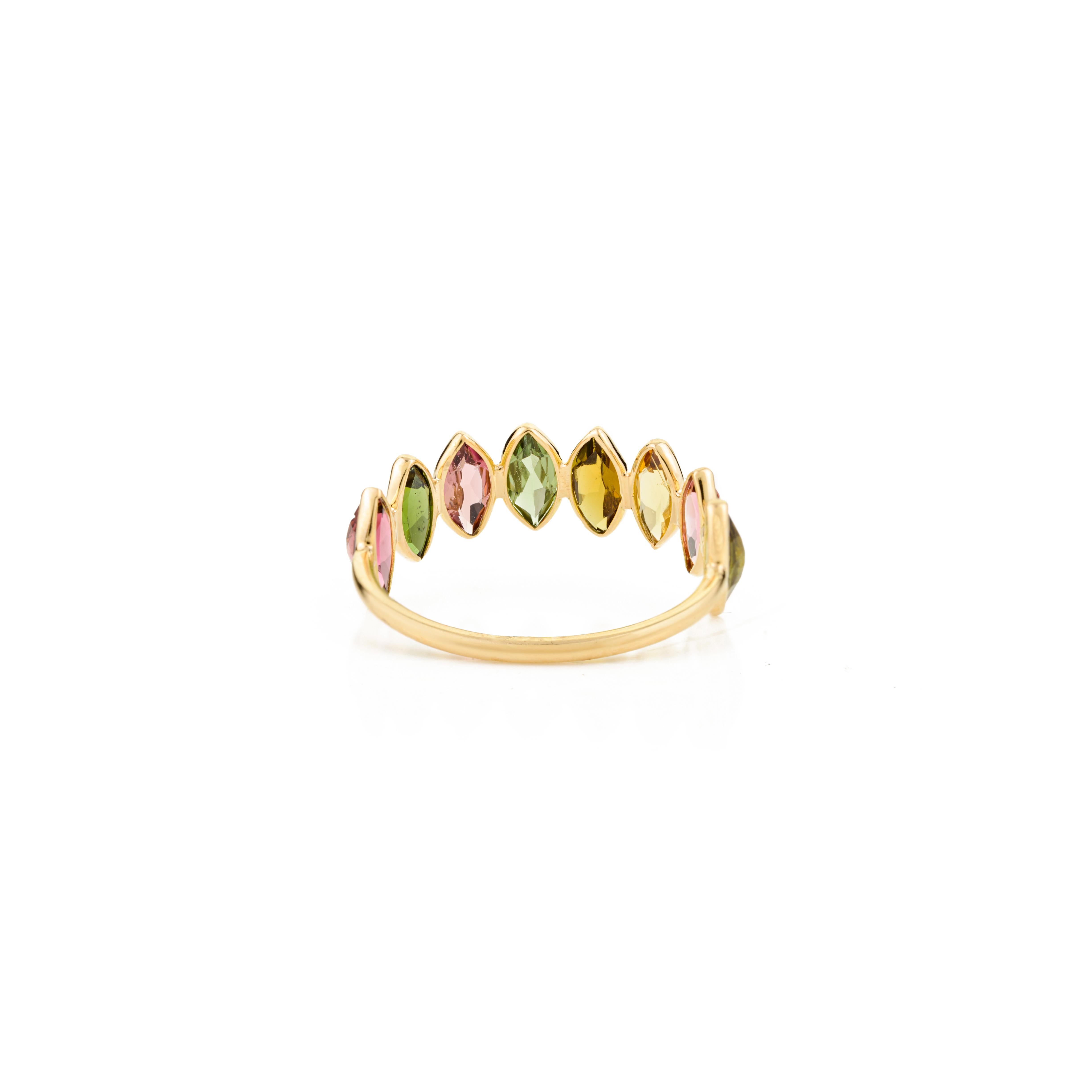 For Sale:  1.9 Carat Multi Tourmaline Half Eternity Band Ring for Her in 18k Yellow Gold 6