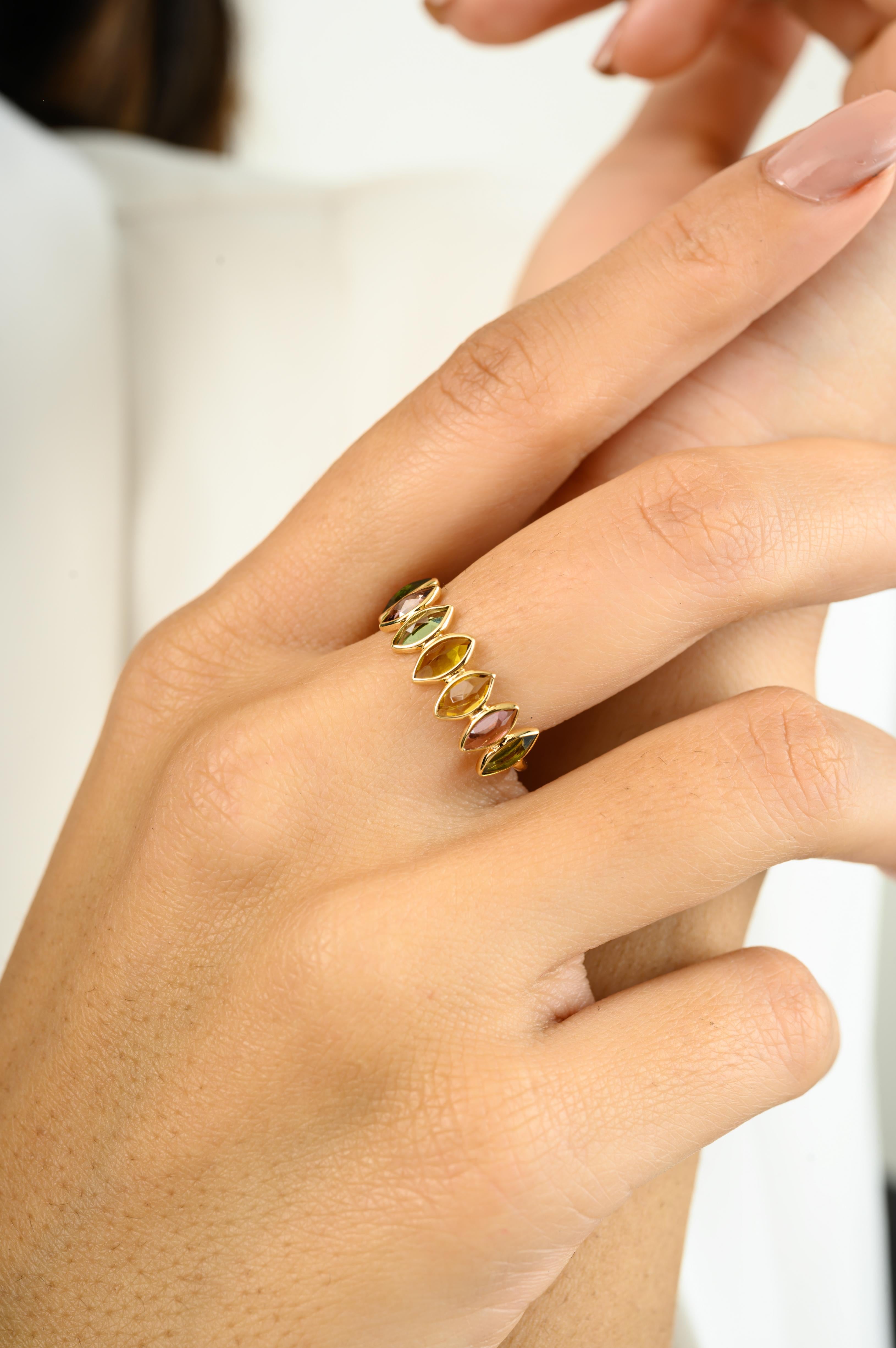 For Sale:  1.9 Carat Multi Tourmaline Half Eternity Band Ring for Her in 18k Yellow Gold 7