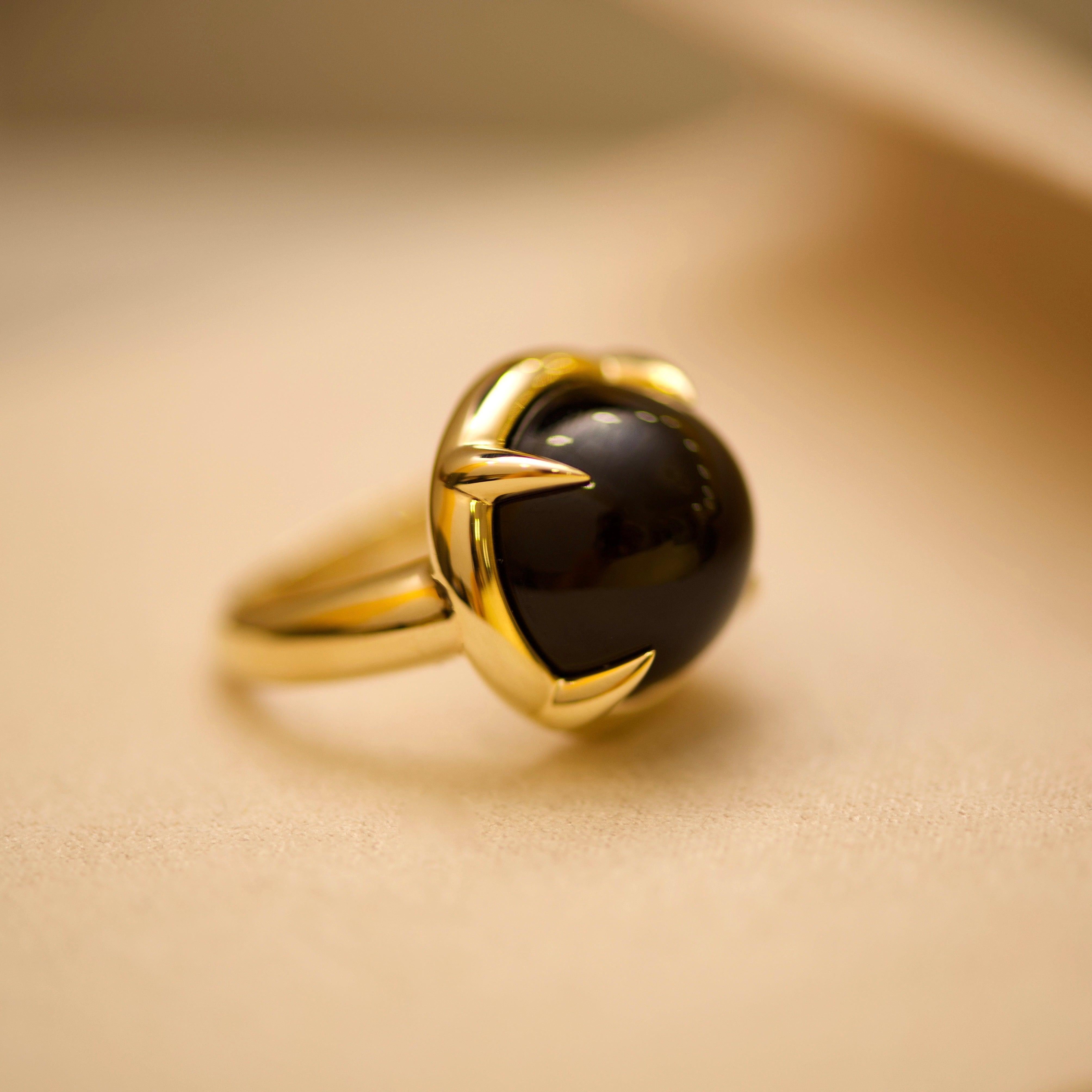 For Sale:  19 Carat Natural Black Obsidian 14 Karat Yellow Gold Ring 5