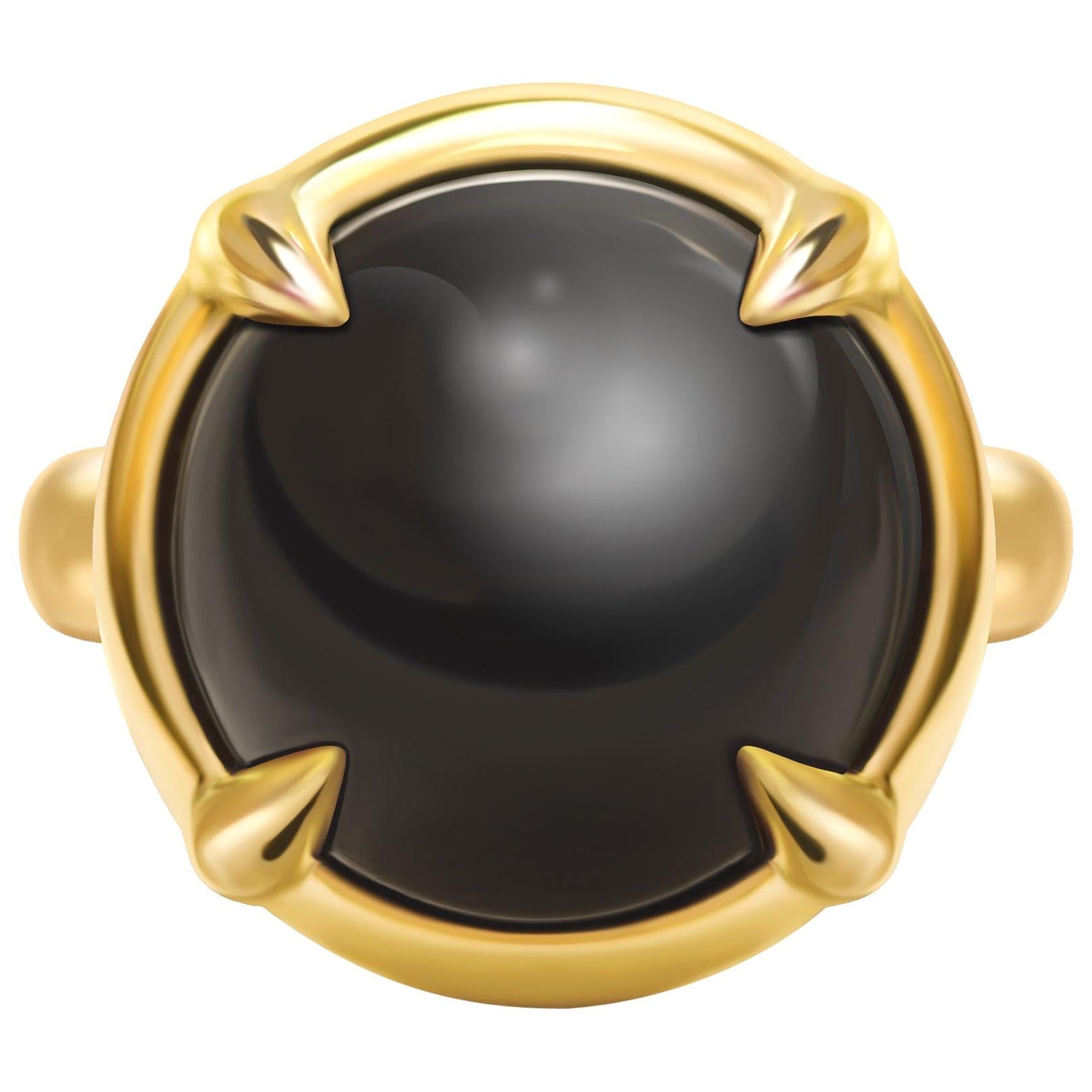 For Sale:  19 Carat Natural Black Obsidian 14 Karat Yellow Gold Ring