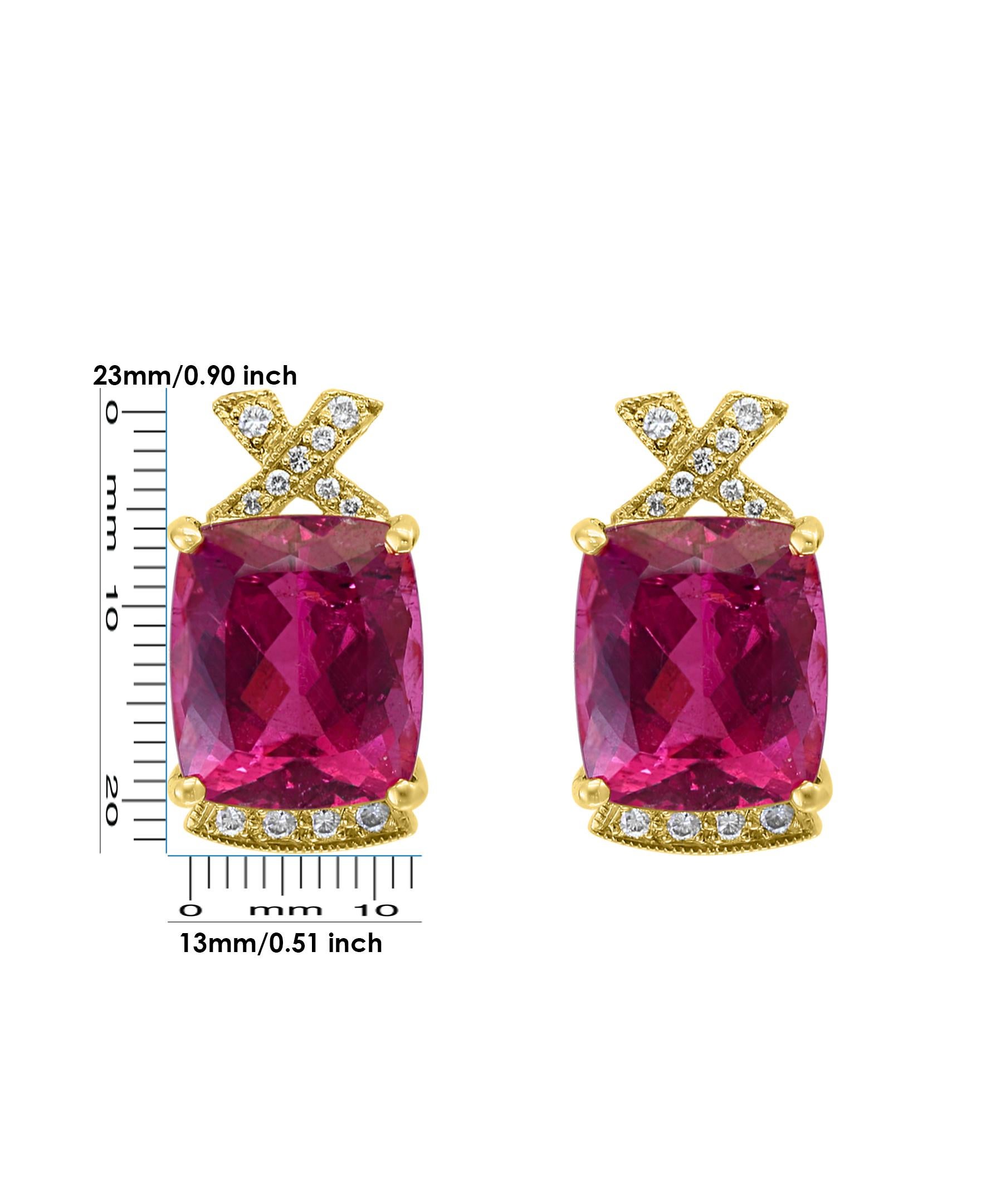 19 Carat Natural Pink Tourmaline and Diamond Cocktail Earring, 14 Karat Gold In Excellent Condition For Sale In New York, NY