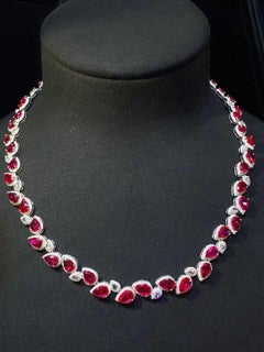 19-Carat Natural Unheated Ruby and Diamond Necklace in 18K Gold - Eze Jewelry