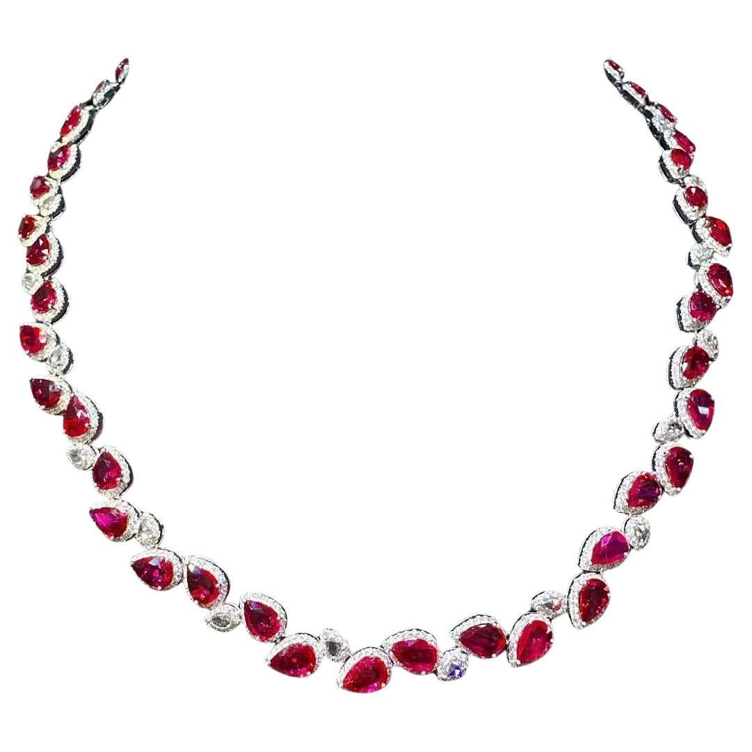 19-Carat Natural Unheated Ruby and Diamond Necklace in 18K Gold - Eze Jewelry