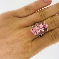 19 Carat Oval Natural Pink Morganite and .25 Carat Diamond Ring in White Gold