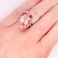 19 Carat Oval Natural Pink Morganite and .25 Carat Diamond Ring in White Gold