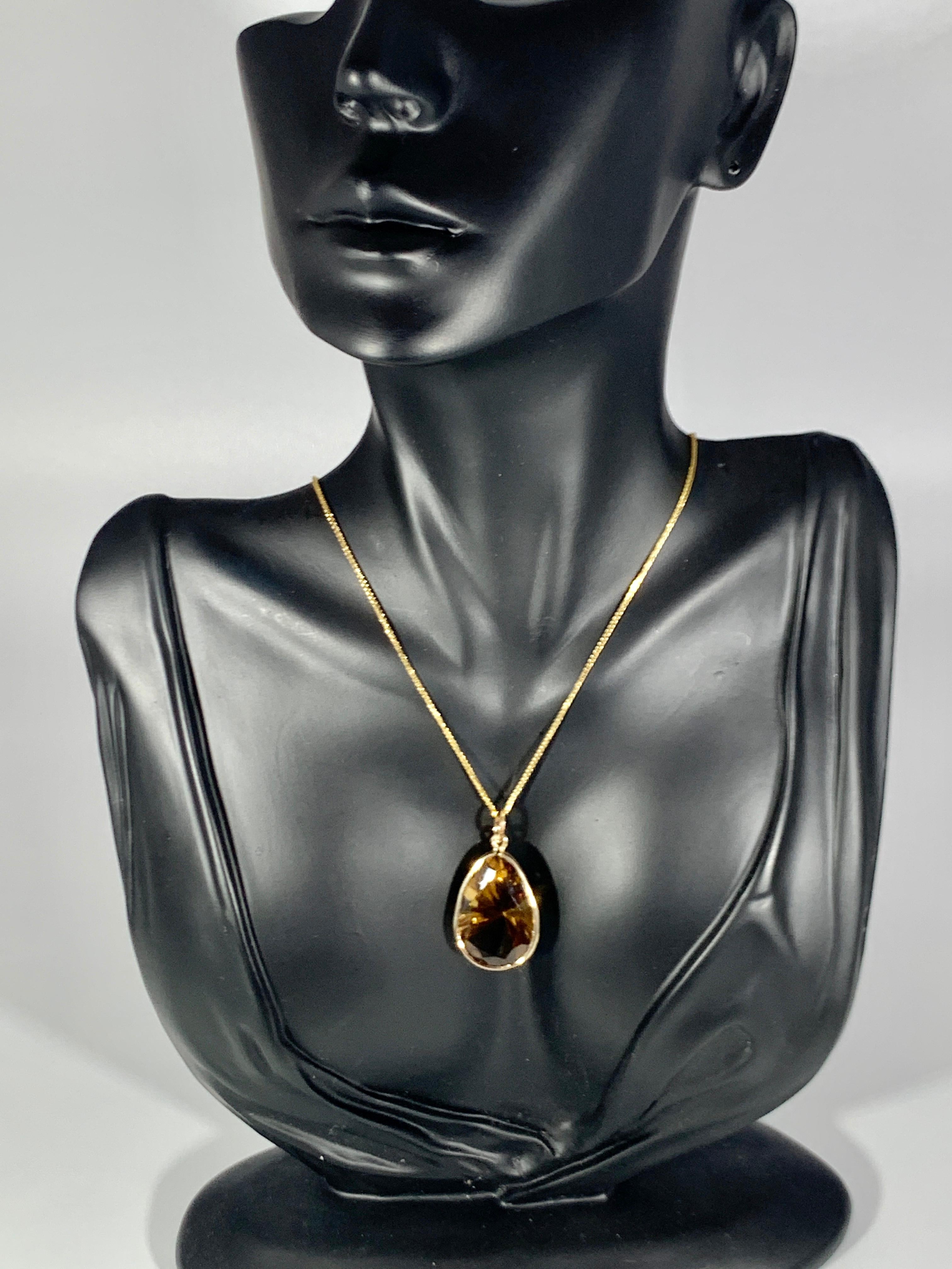 19 Carat Pear Shape Citrine Pendent or Necklace 14 Karat Yellow Gold with Chain 4