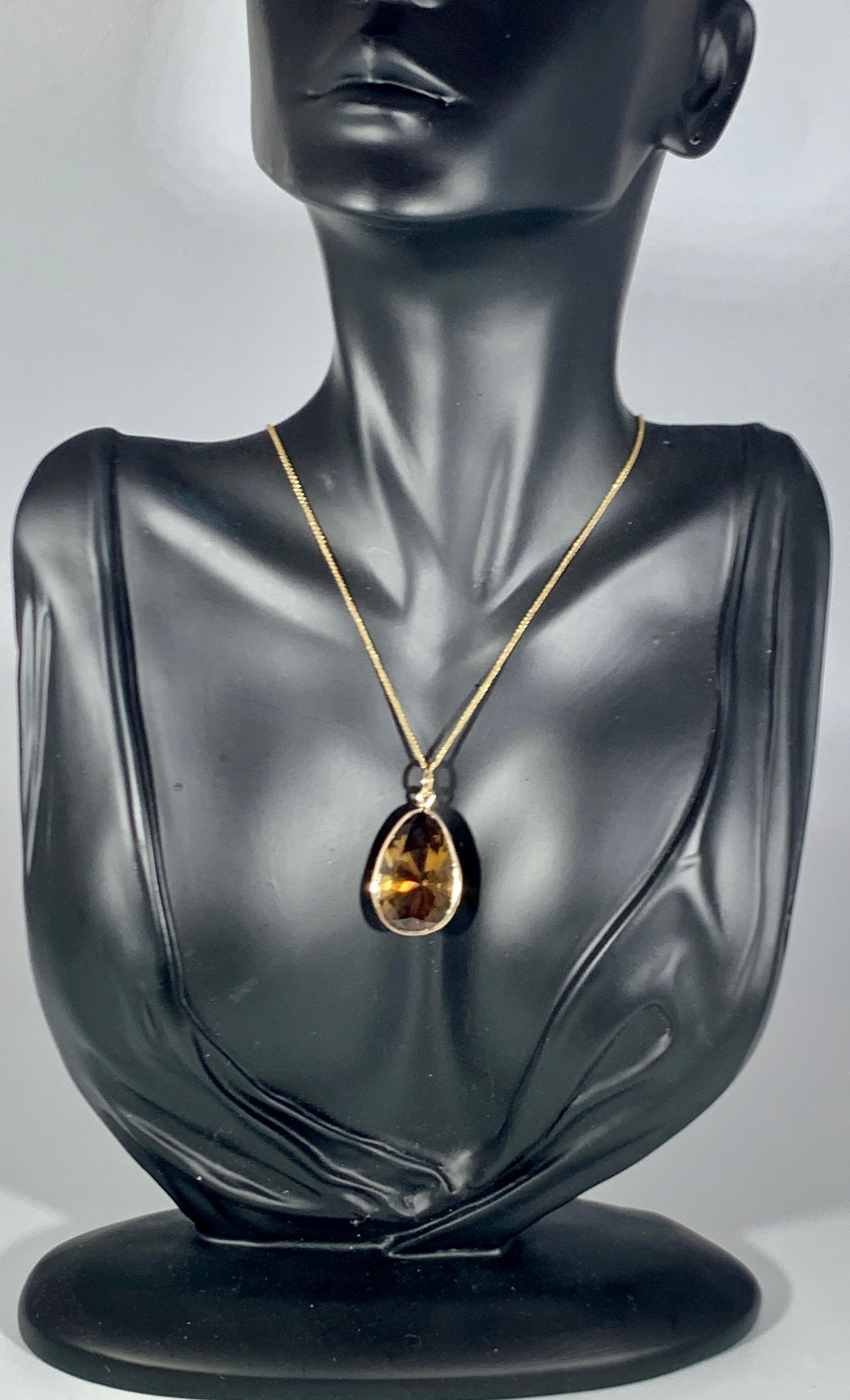 19 Carat Pear Shape Citrine Pendent or Necklace 14 Karat Yellow Gold with Chain 5