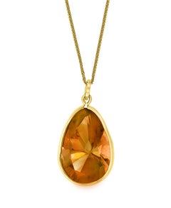 19 Carat Pear Shape Citrine Pendent or Necklace 14 Karat Yellow Gold with Chain