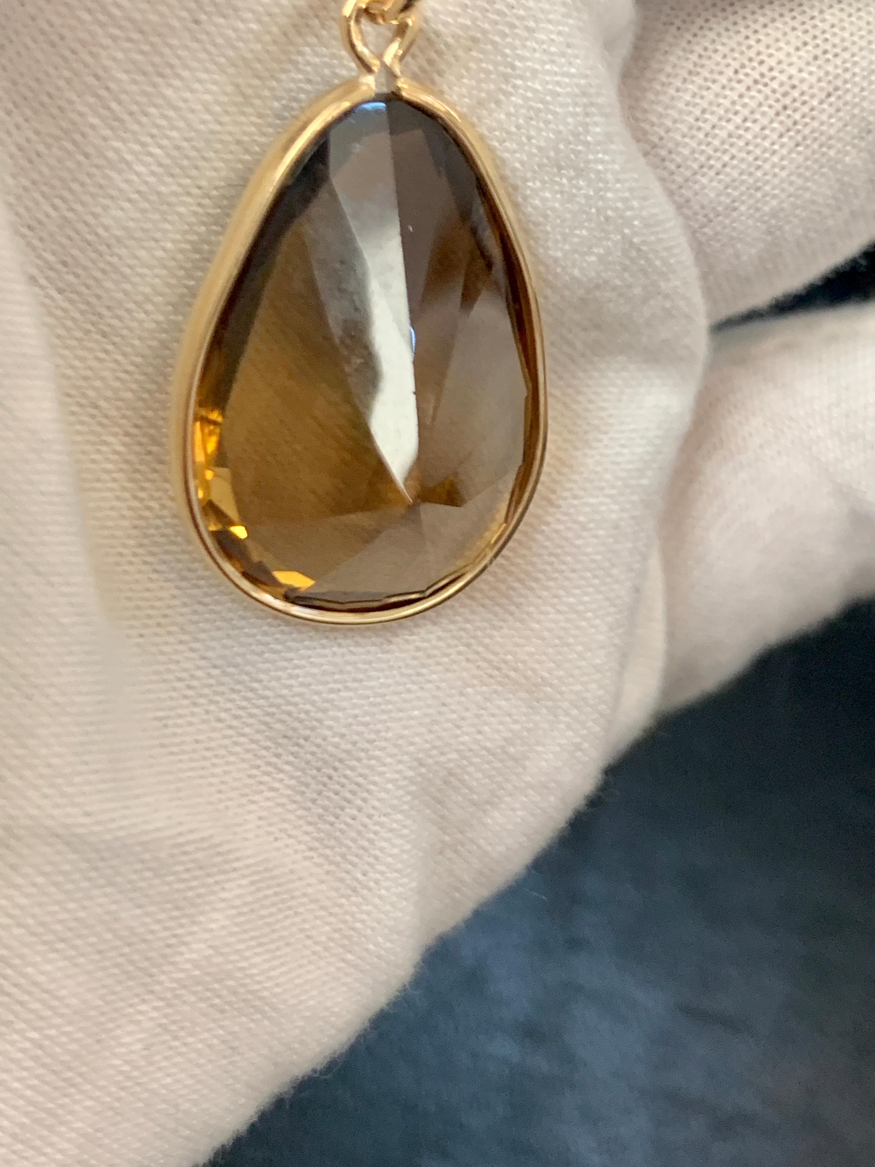 19 Carat Pear Shape Citrine Pendent or Necklace 14 Karat Yellow Gold with Chain 1