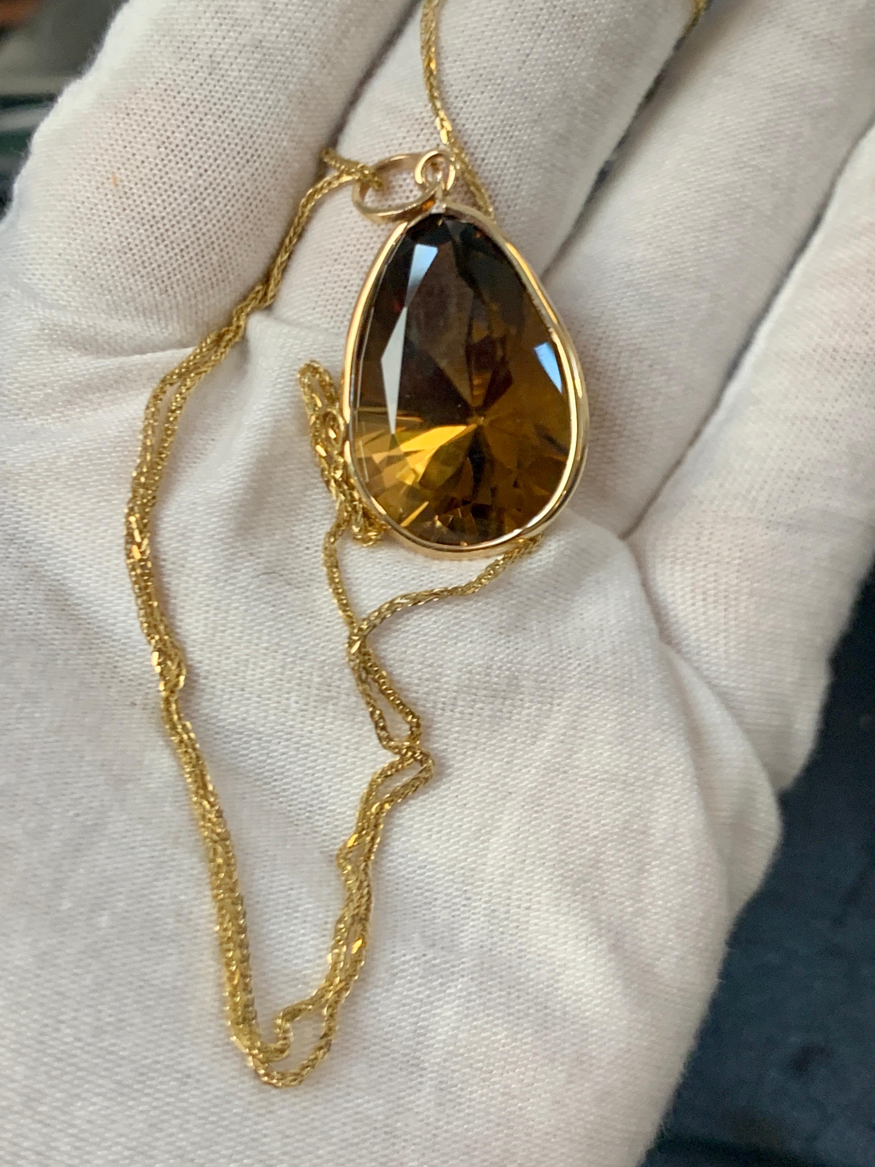 19 Carat Pear Shape Citrine Pendent or Necklace 14 Karat Yellow Gold with Chain 2