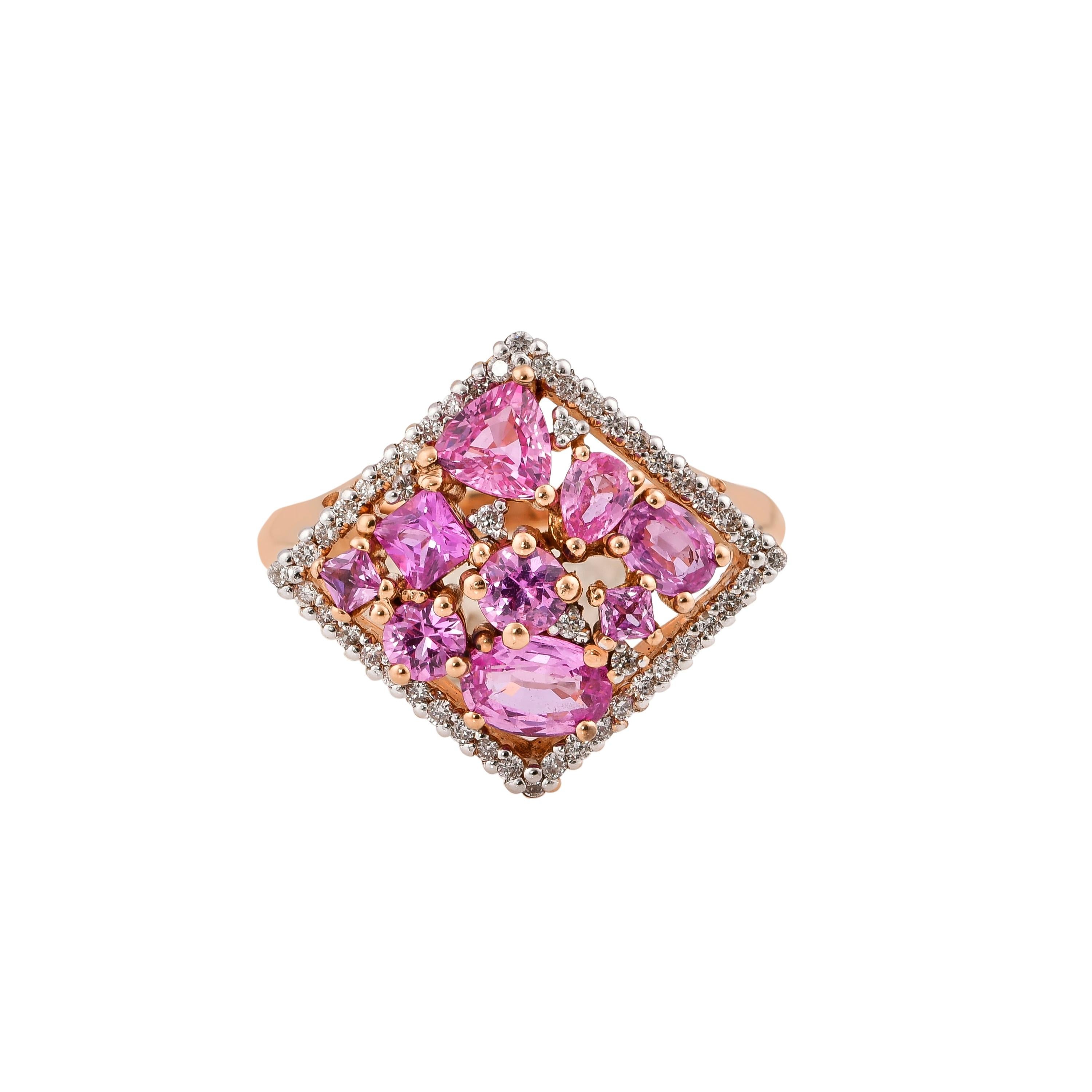 1.9 Carat Pink Sapphire Ring with Diamond in 18 Karat Rose Gold In New Condition For Sale In Hong Kong, HK