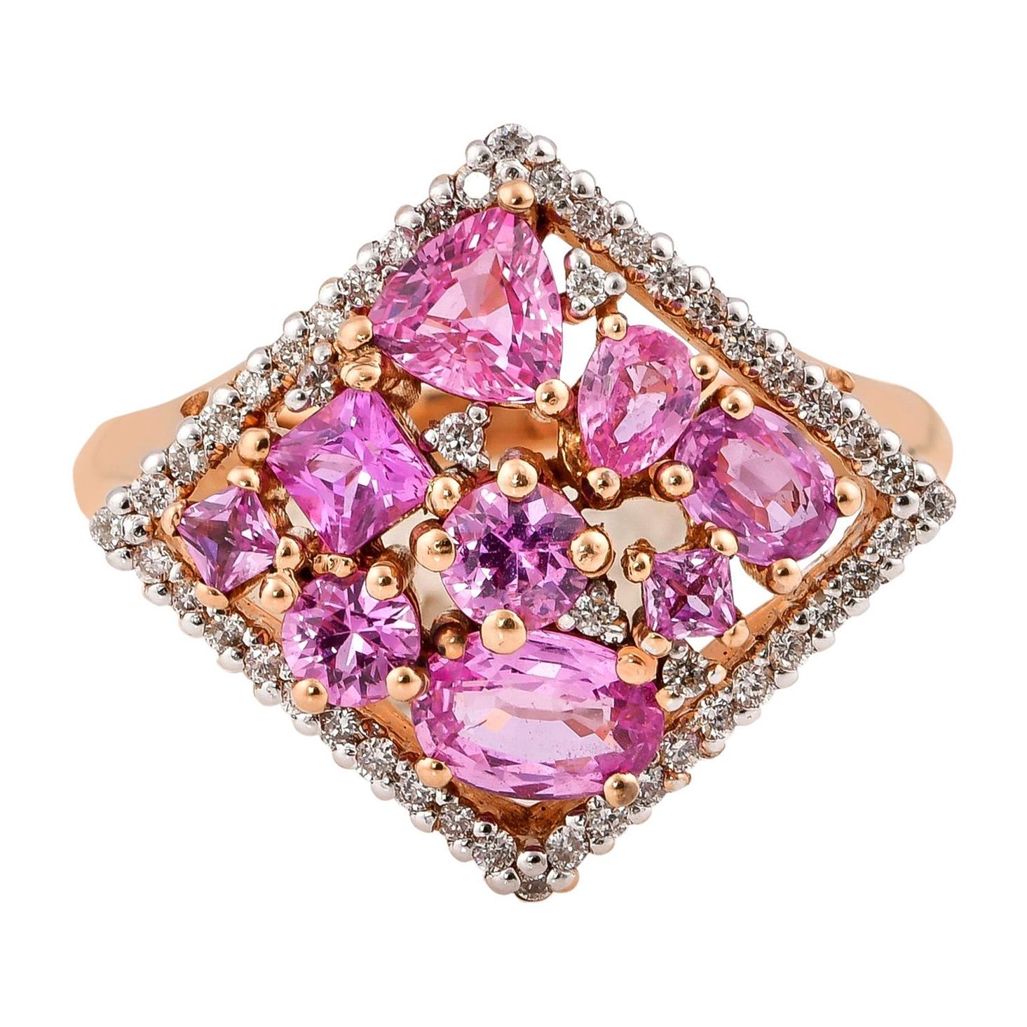 Sunita Nahata Pink Sapphire 1.90ct. Fancy Ring in 18K Rose Gold with Diamond. For Sale