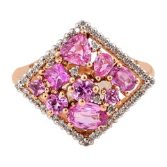 Bague en or rose 18 carats avec saphir rose 1,9 carat et diamants