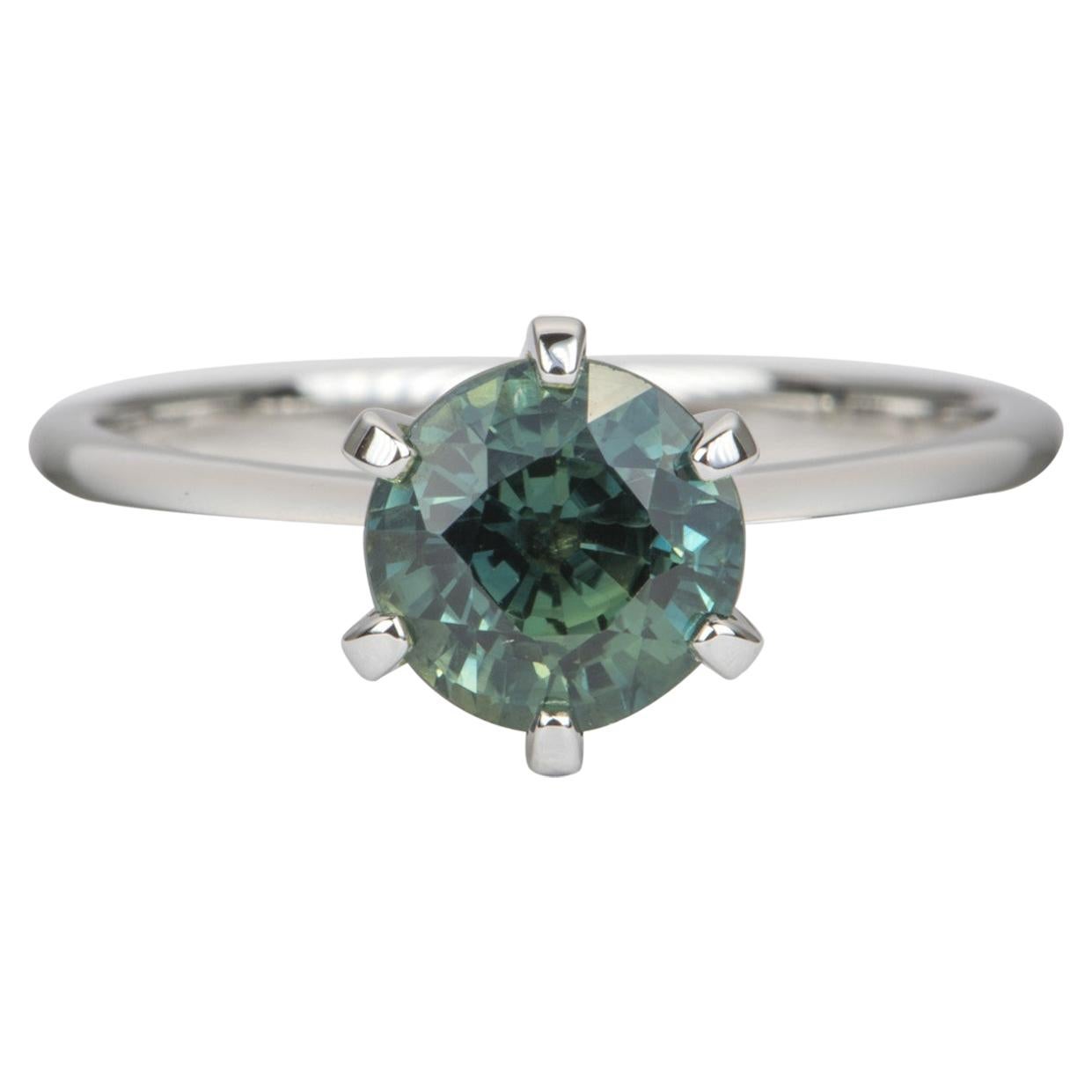 1.9 Carat Round Brilliant Cut Blue Green Sapphire 14 Karat Gold Ring AD1845-3