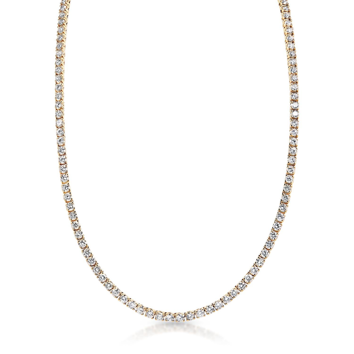 Diamond Tennis Necklace for Male:

Carat Weight: 18.83 Carats
Style: Round Brilliant Cut
Chains: 14 Karat Yellow Gold 30.00 grams