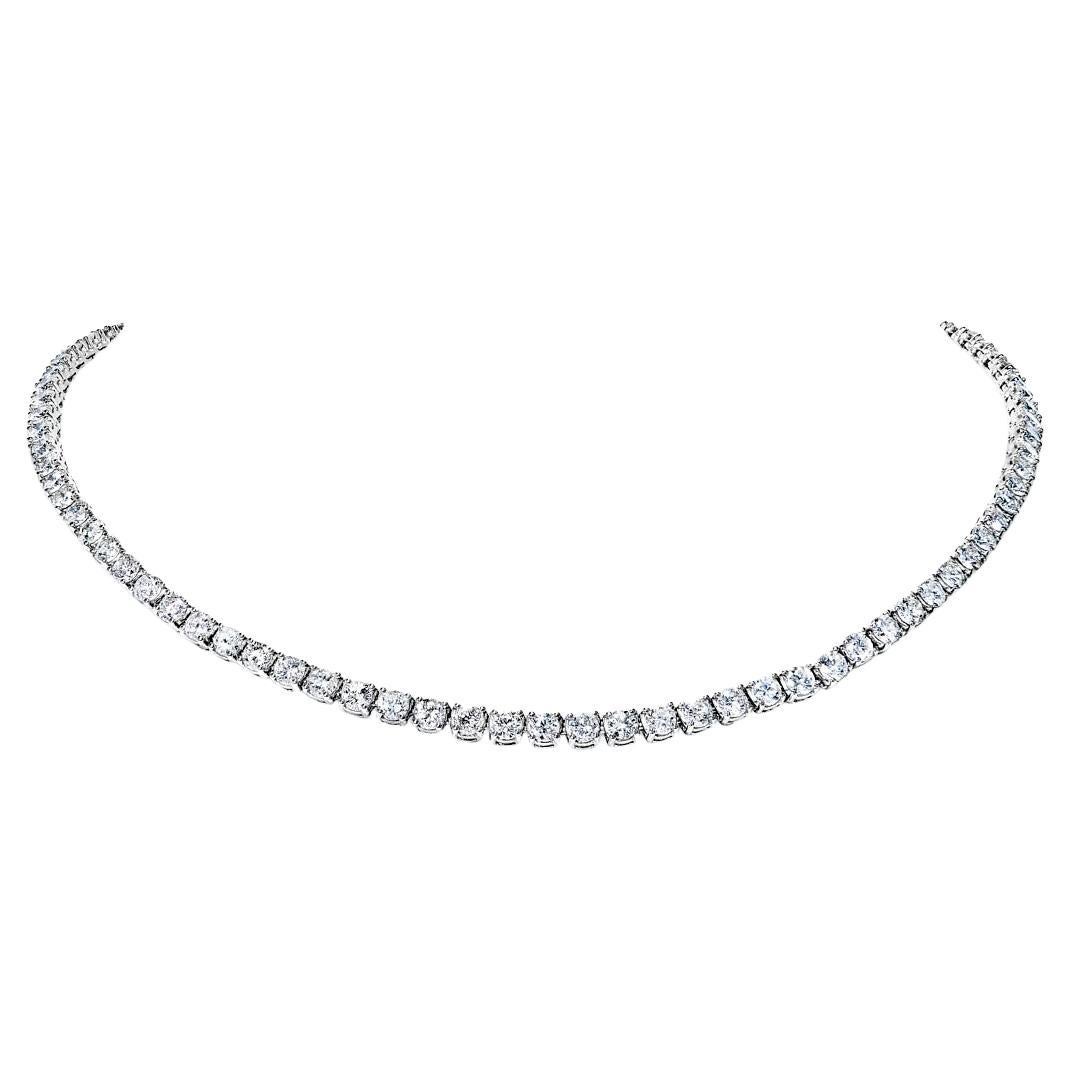 19 Carat Round Brilliant Diamond Tennis Necklace Certified For Sale