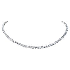 19 Karat Runder Brillant Diamant Tennis Halskette Zertifiziert
