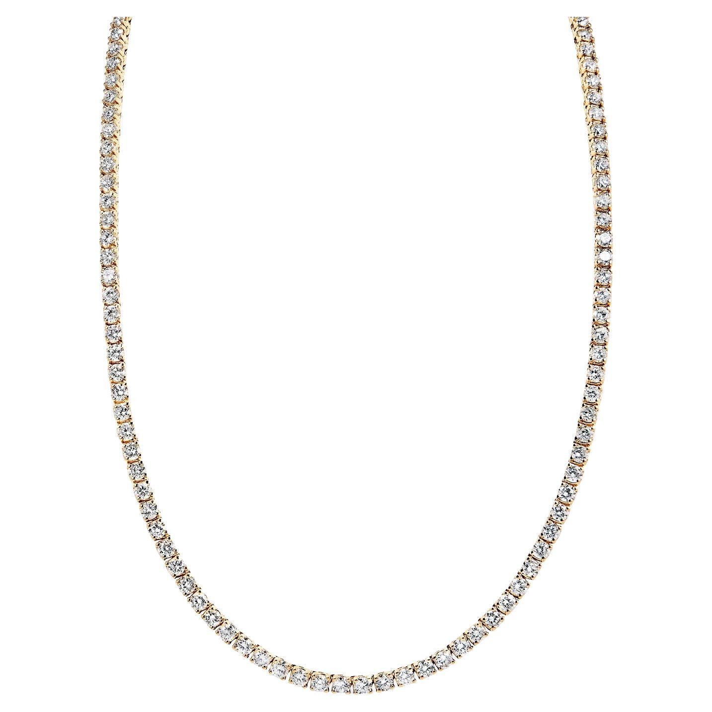 19 Carat Round Brilliant Diamond Tennis Necklace Certified For Sale