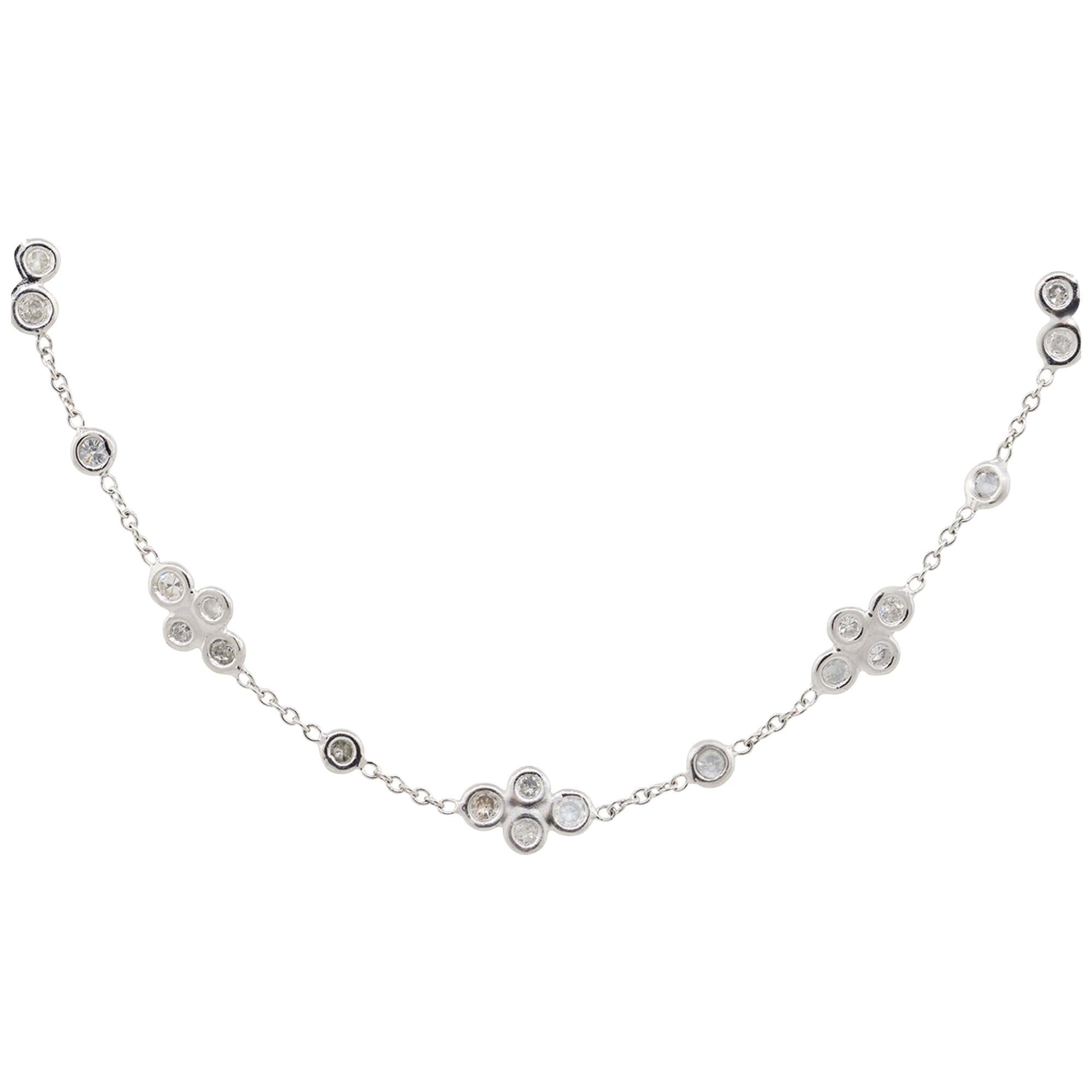 1.9 Carat Round Diamond Floral Necklace 18 Karat in Stock