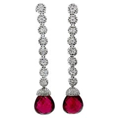 19-Carat Rubelite Briolette Drop Diamond 18 Karat White Gold Earrings