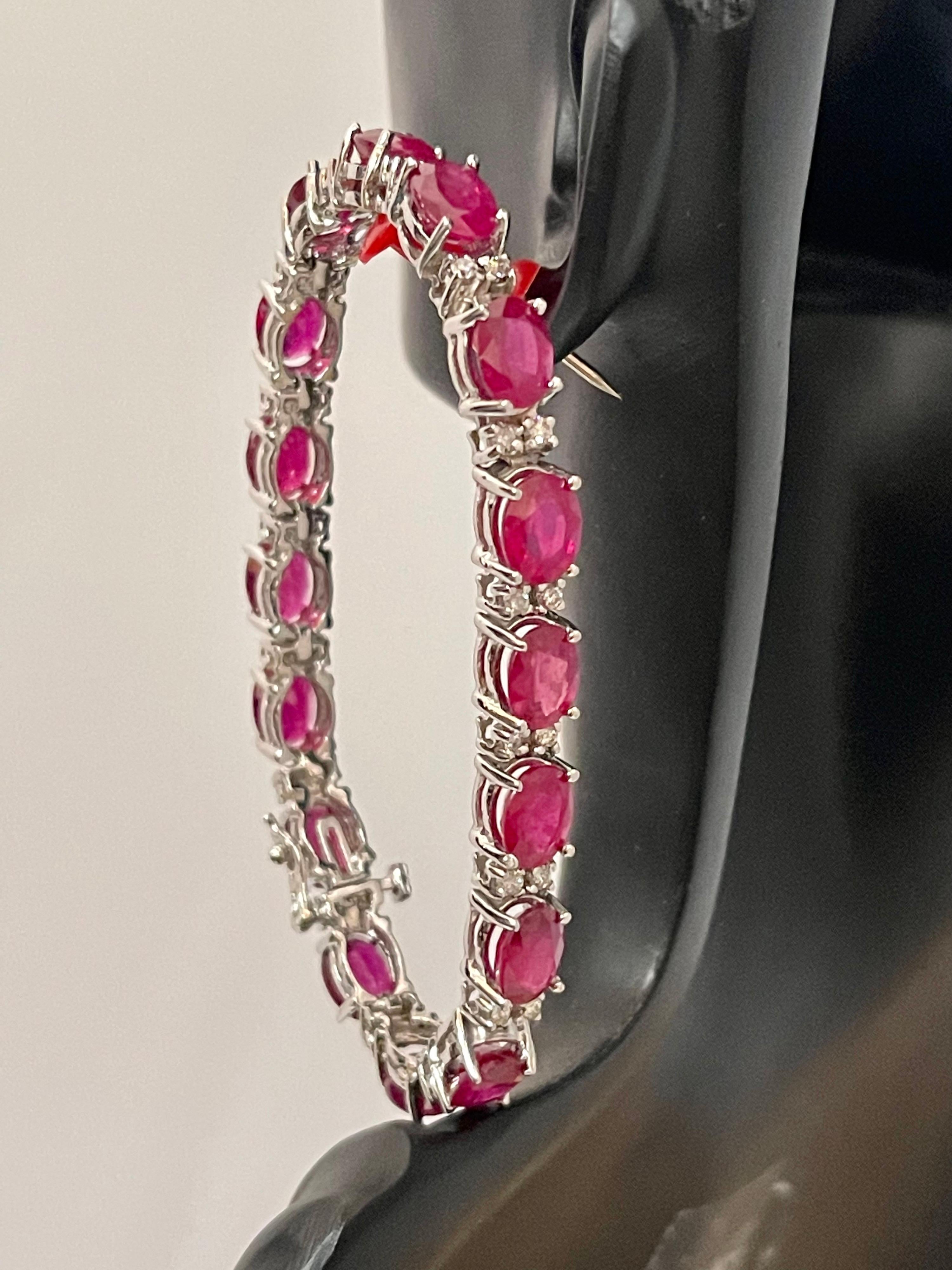 19 Carat Ruby & 1 Carat Diamond Affordable Tennis Bracelet 14 Karat White Gold For Sale 7