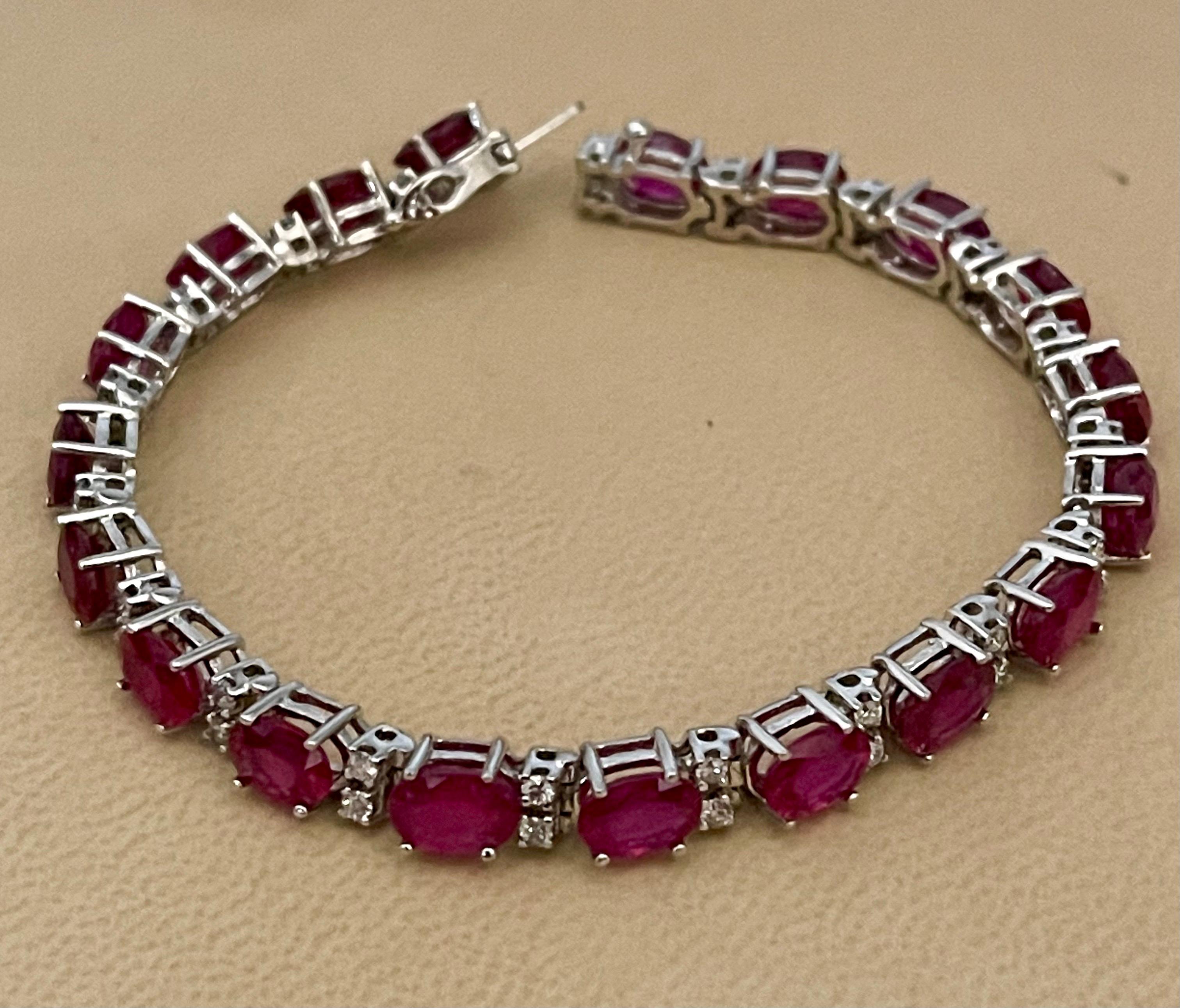 19 Carat Ruby & 1 Carat Diamond Affordable Tennis Bracelet 14 Karat White Gold In New Condition For Sale In New York, NY