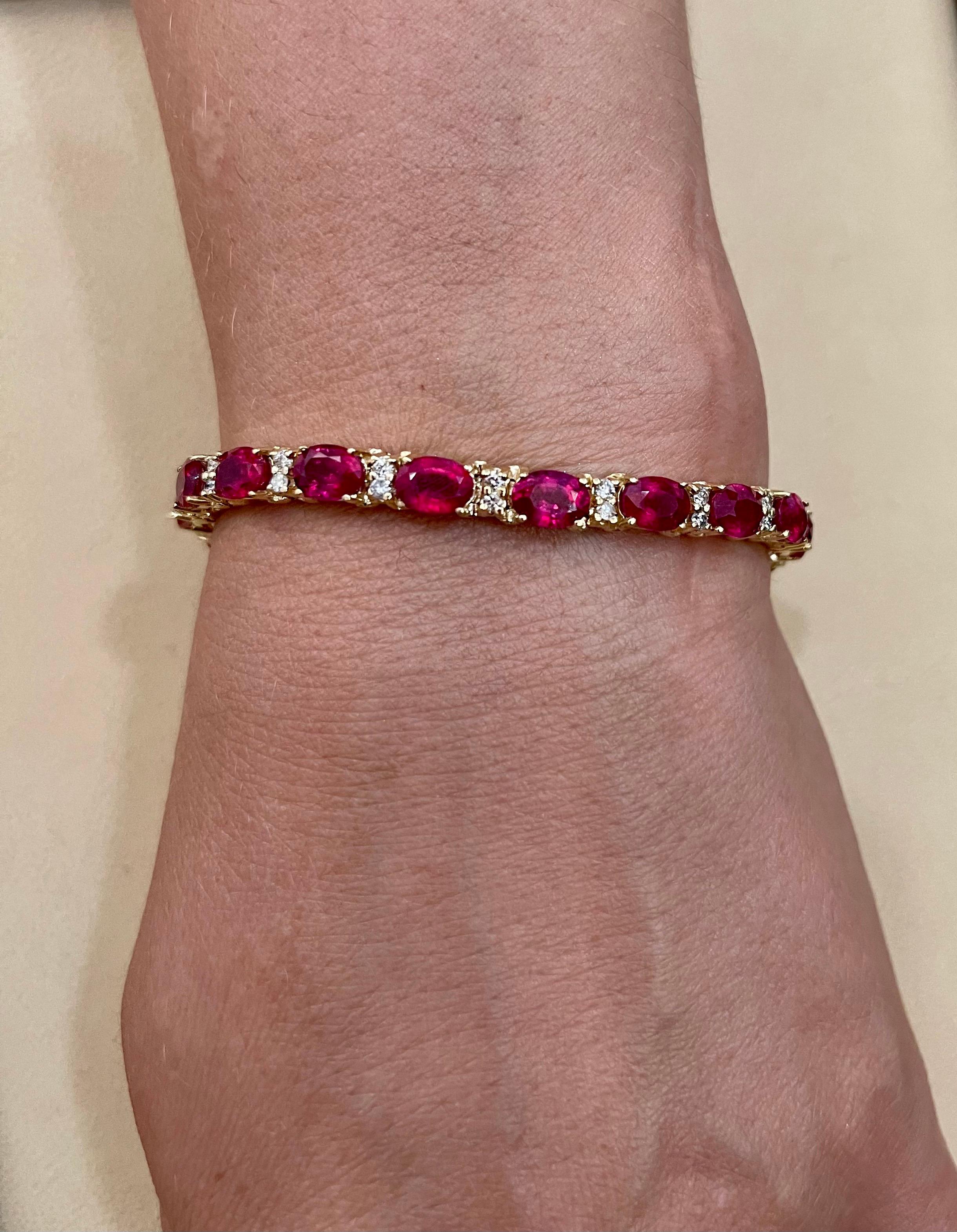 19 Carat Ruby & 1 Carat Diamond Affordable Tennis Bracelet 14 Karat Yellow Gold In New Condition In New York, NY